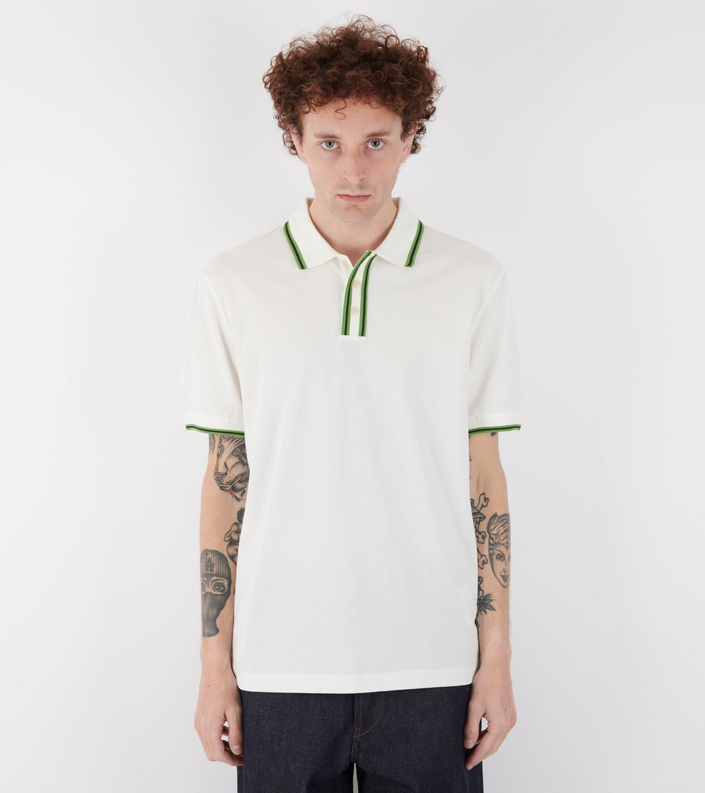 S/S Polo Shirt White/Green