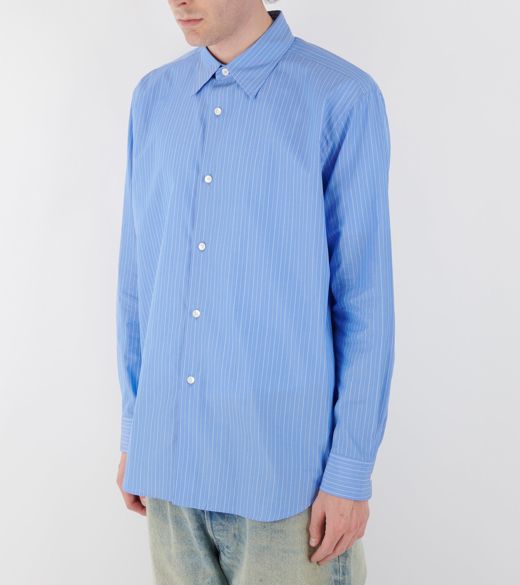 Suvin High Count Cloth Stripe Shirt Blue Stripe