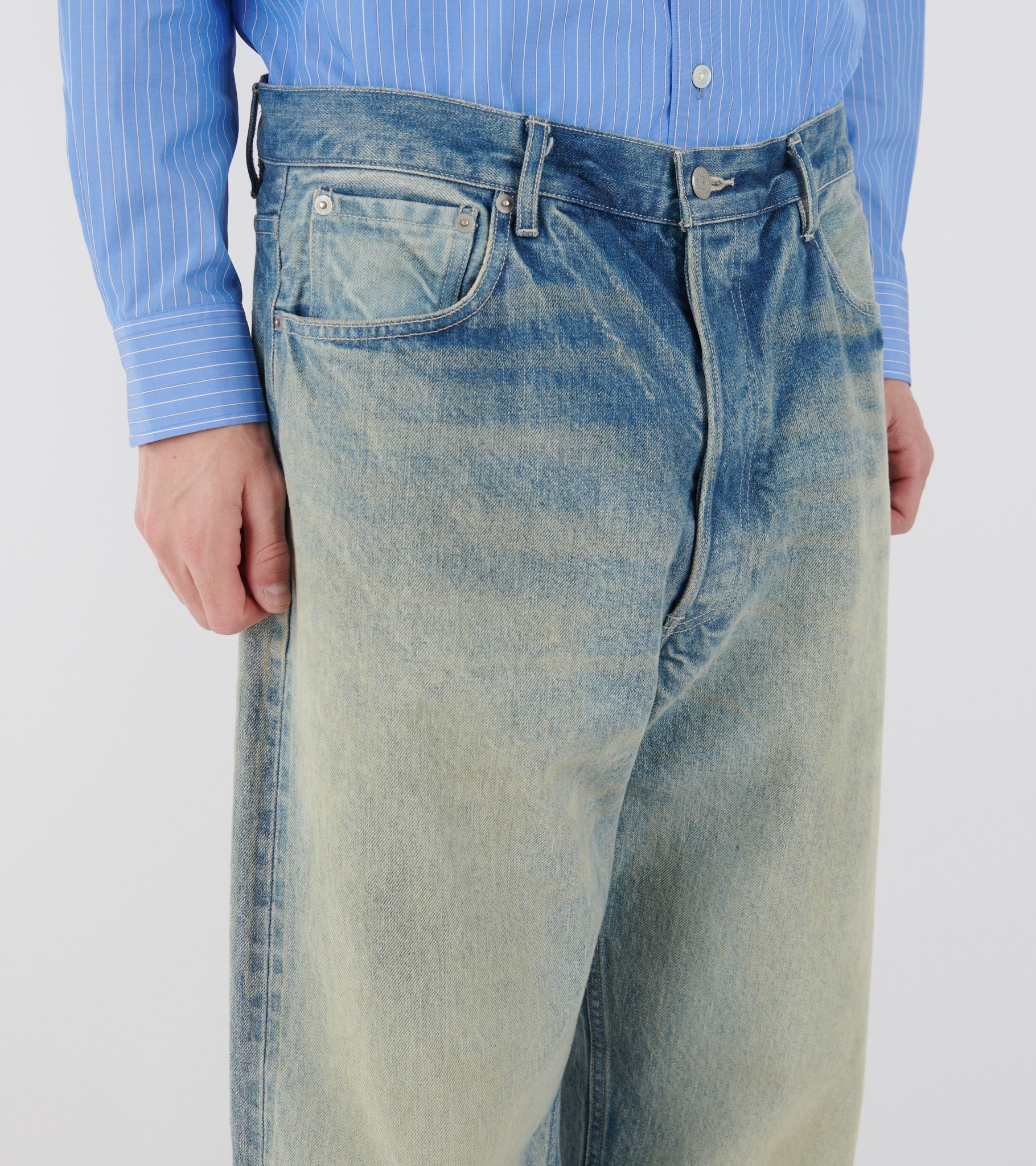 Selvedge Faded Heavy Denim Wide Pants Faded Indigo