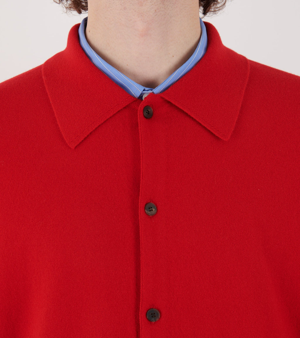 High Twist Wool Knit Shirt Cardigan Red