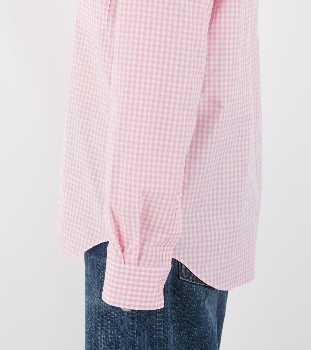 Big Round Collar Check Shirt Light Pink/White