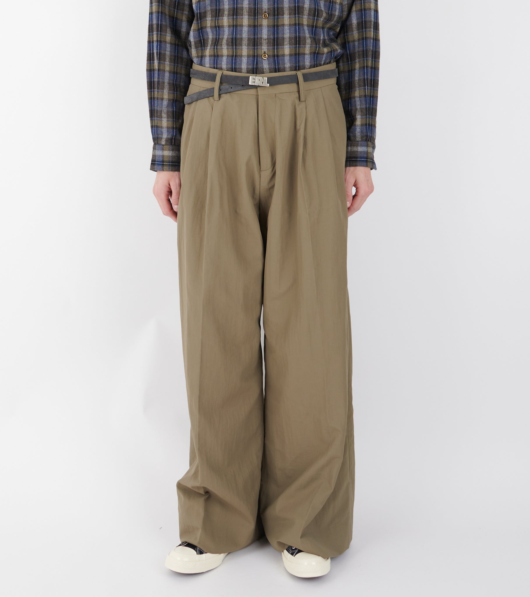 Nylon Pleated Suit Trousers Khaki
