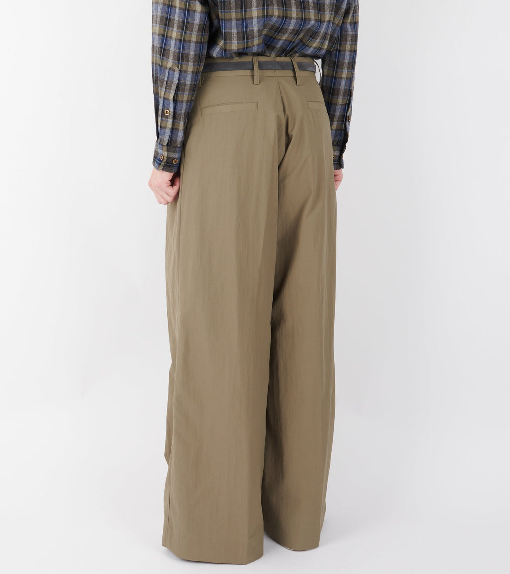 Nylon Pleated Suit Trousers Khaki