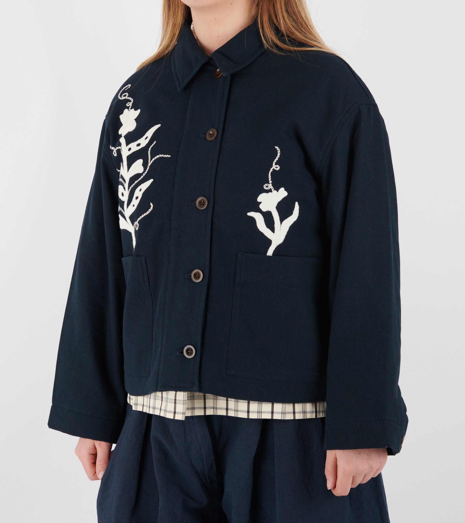 Applique Pea Shoot Jacket Dark Denim