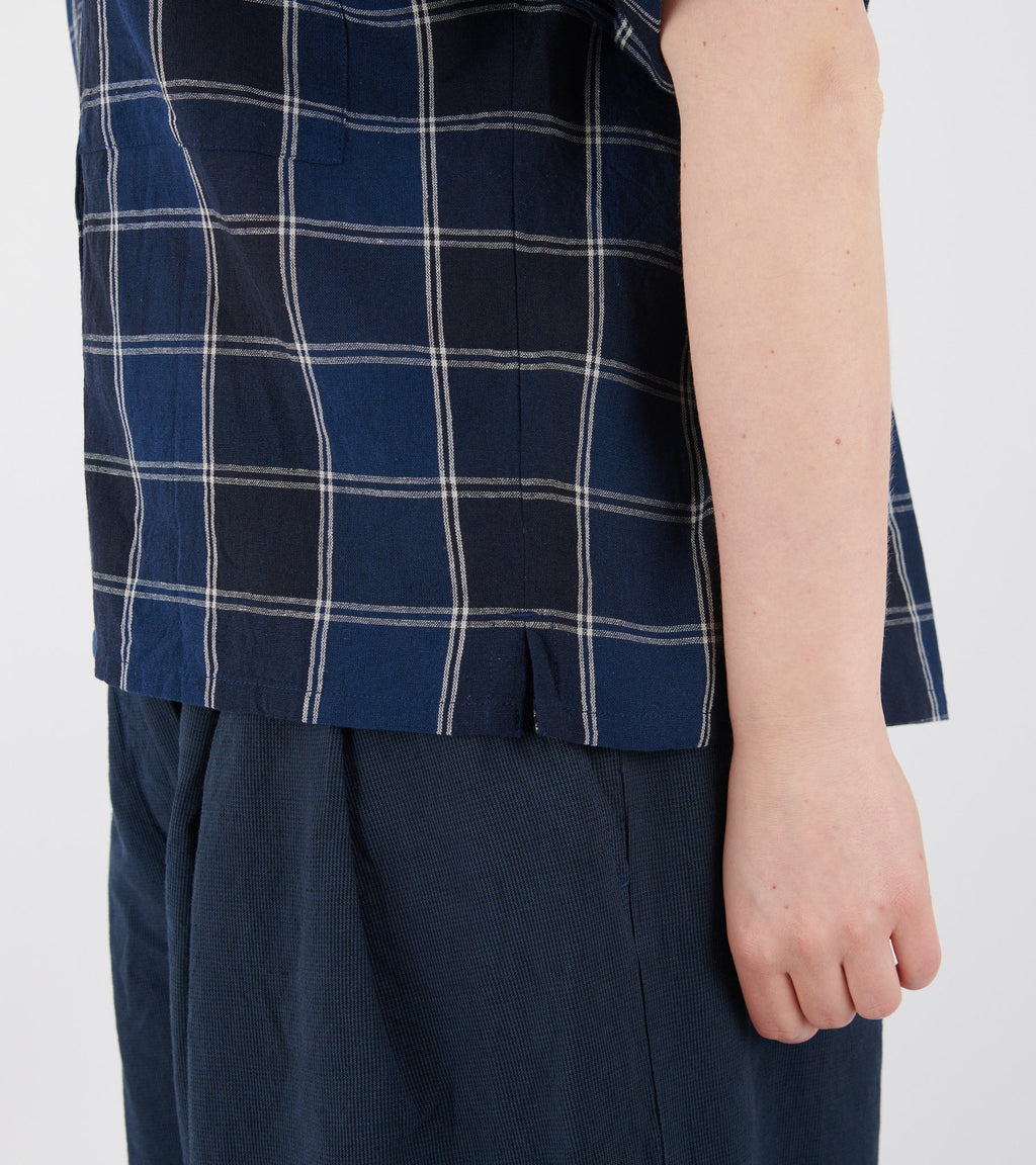 Market Check Cotton Linen Shirt Denim Blue
