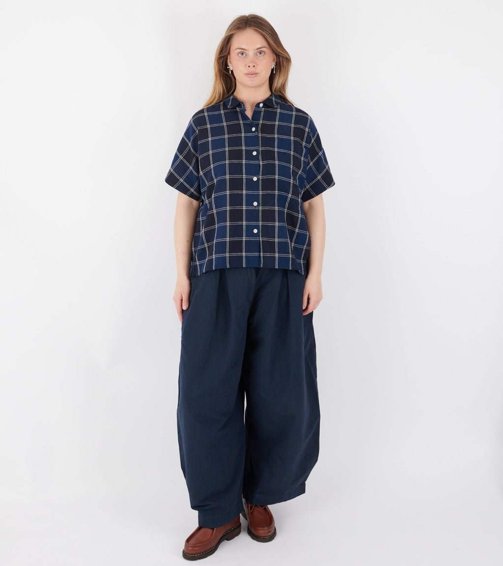 Market Check Cotton Linen Shirt Denim Blue