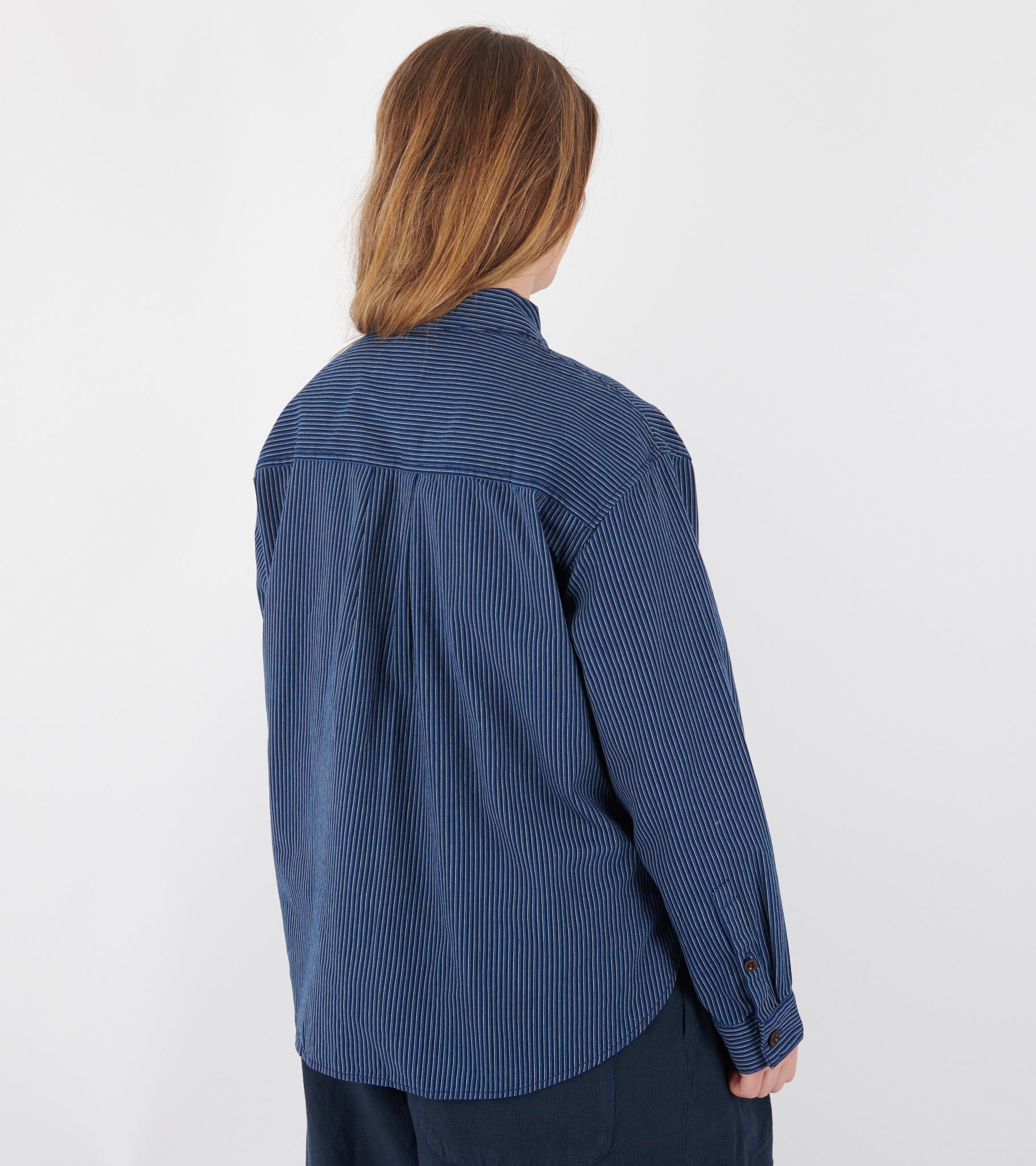 Railroad Stripe Popover Smock Shirt Denim Blue