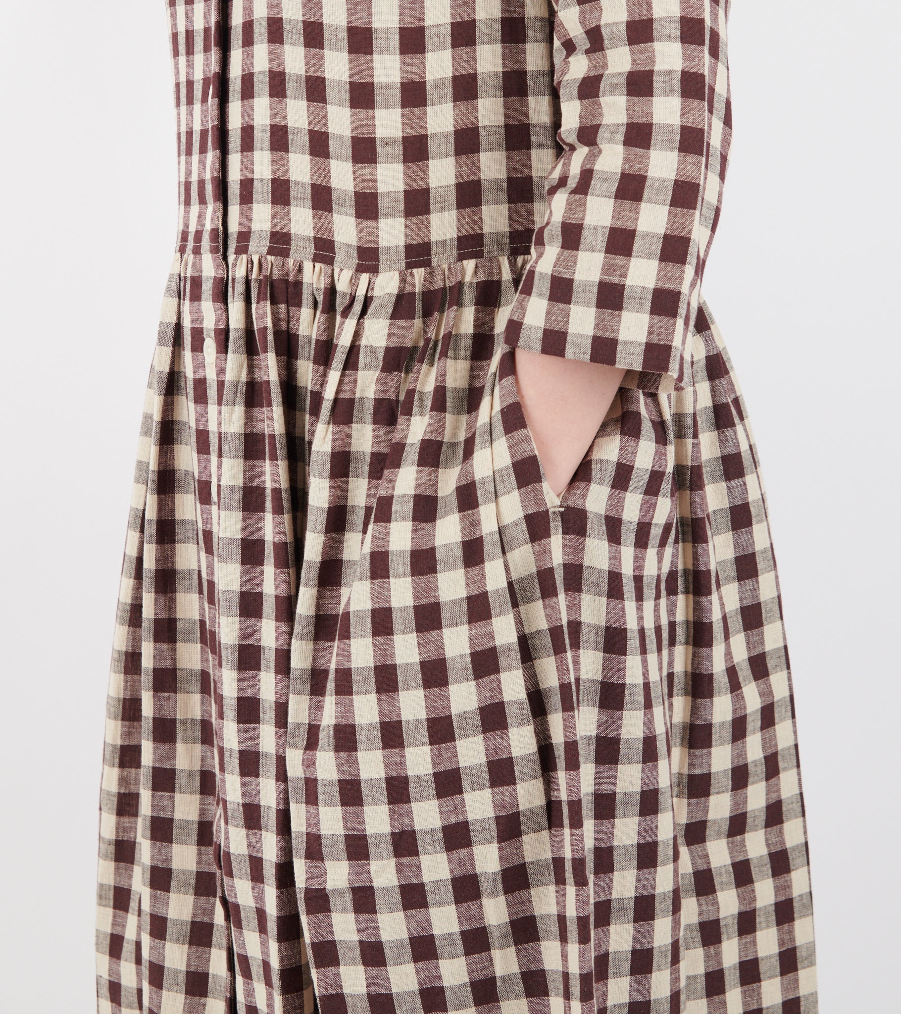 Check Linen Cotton Shirt Dress Dark Chocolate/Ecru