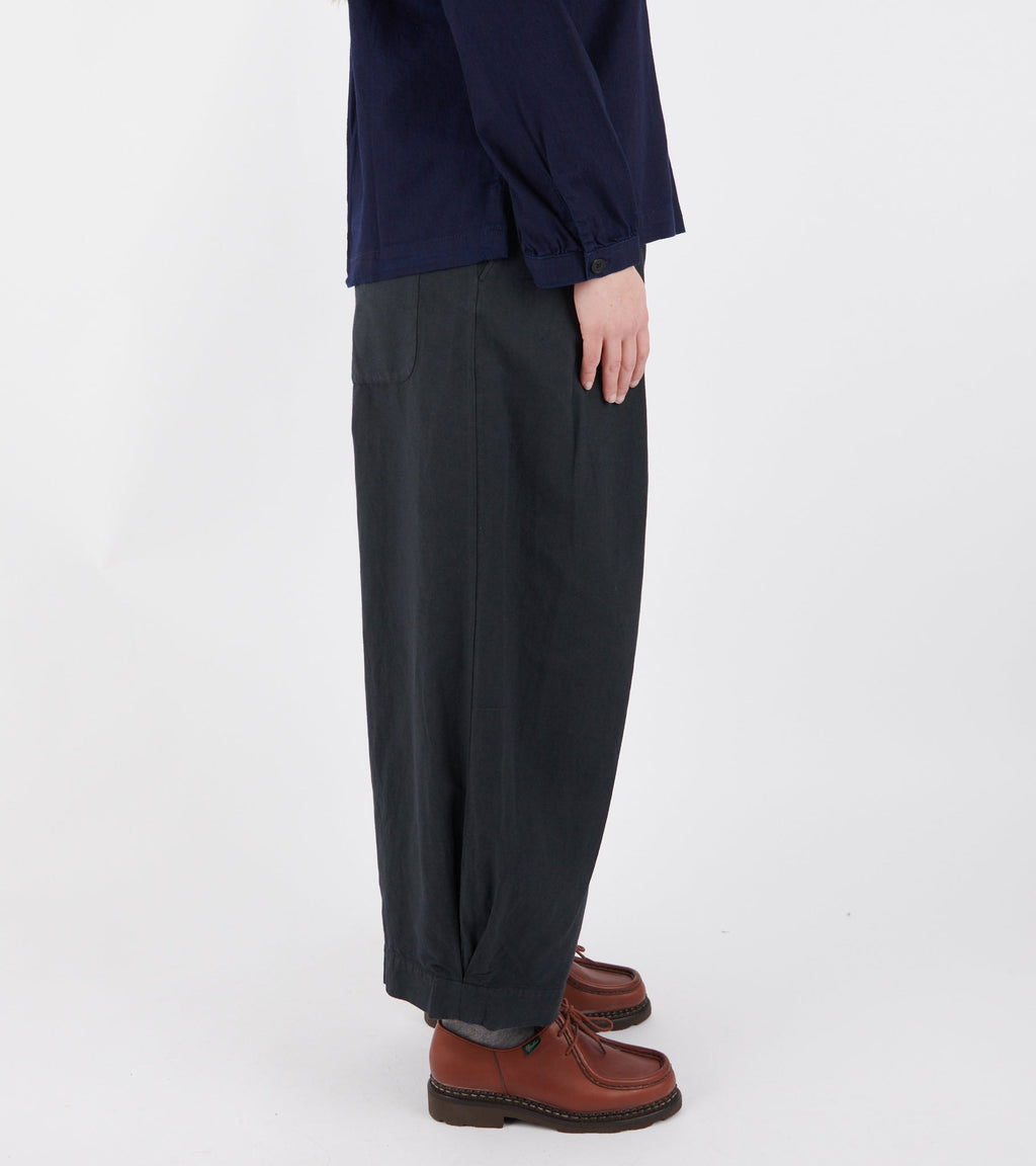Cotton Linen Canvas Wide Leg Trousers Soft Black