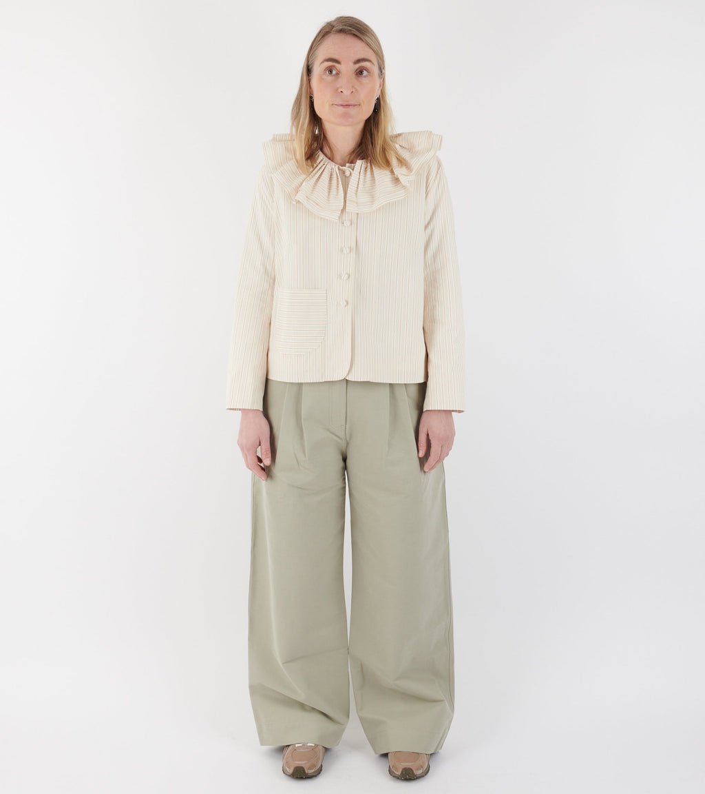 Japanese Mugwasher Stripes Cotton Rowan Jacket Apricot Stripe