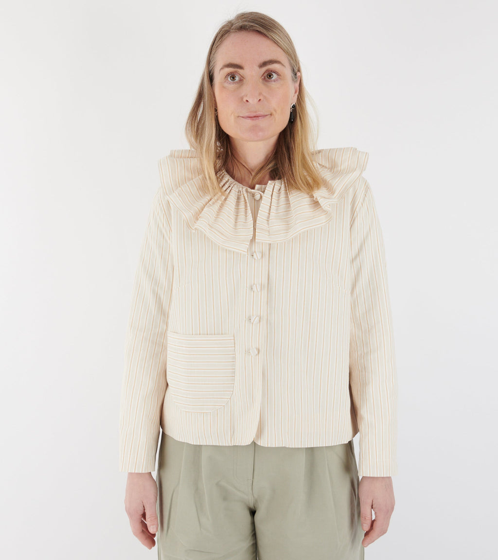 Japanese Mugwasher Stripes Cotton Rowan Jacket Apricot Stripe