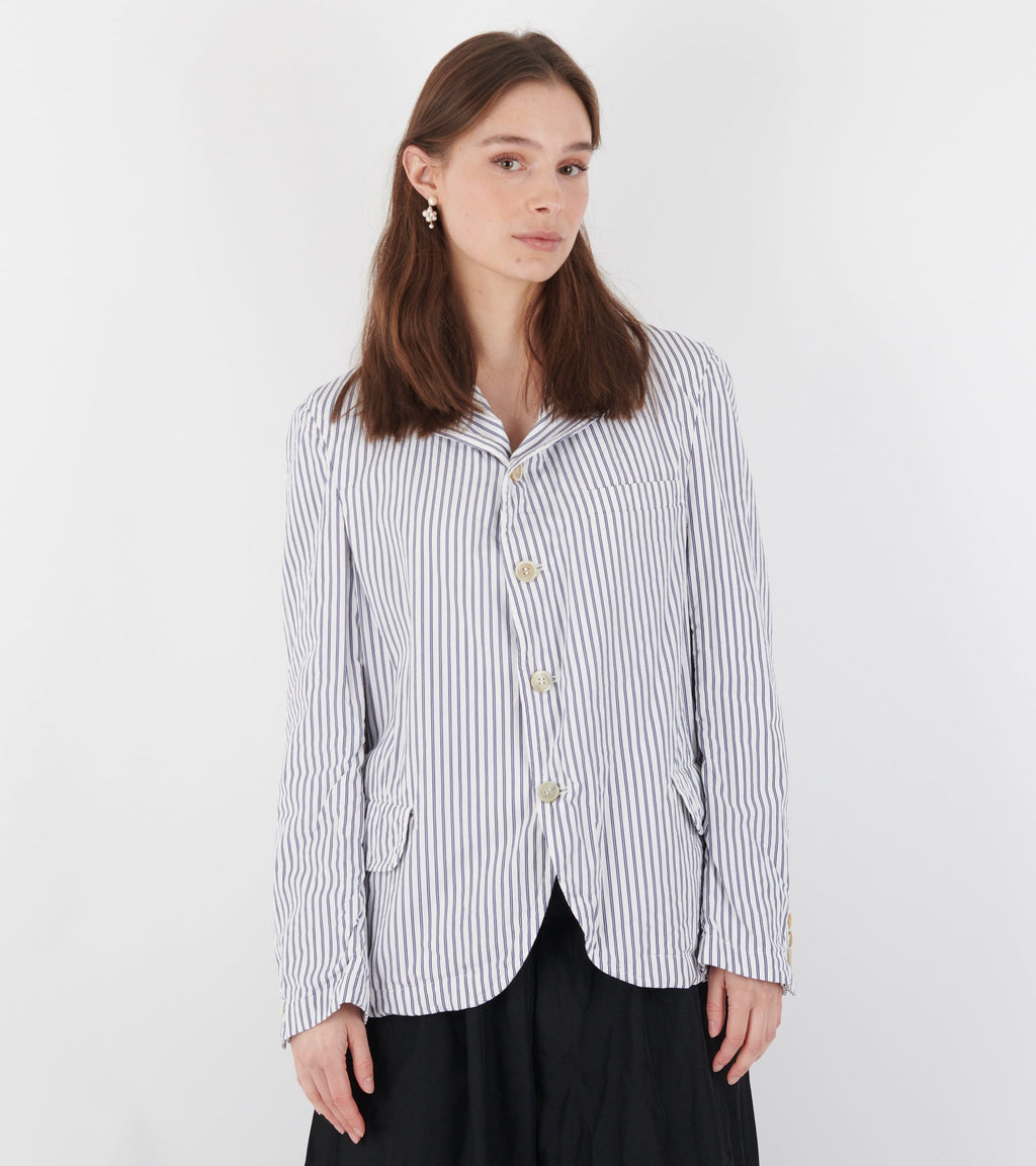 Striped Cotton Blazer White/Dark Blue