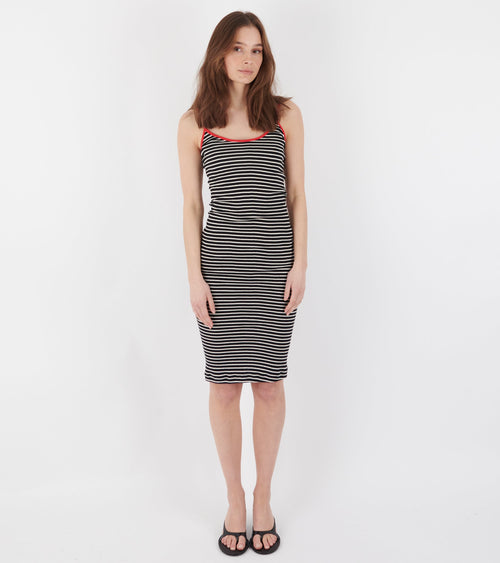 101 Strap Rib Mini Dress Black/Ecru/Red