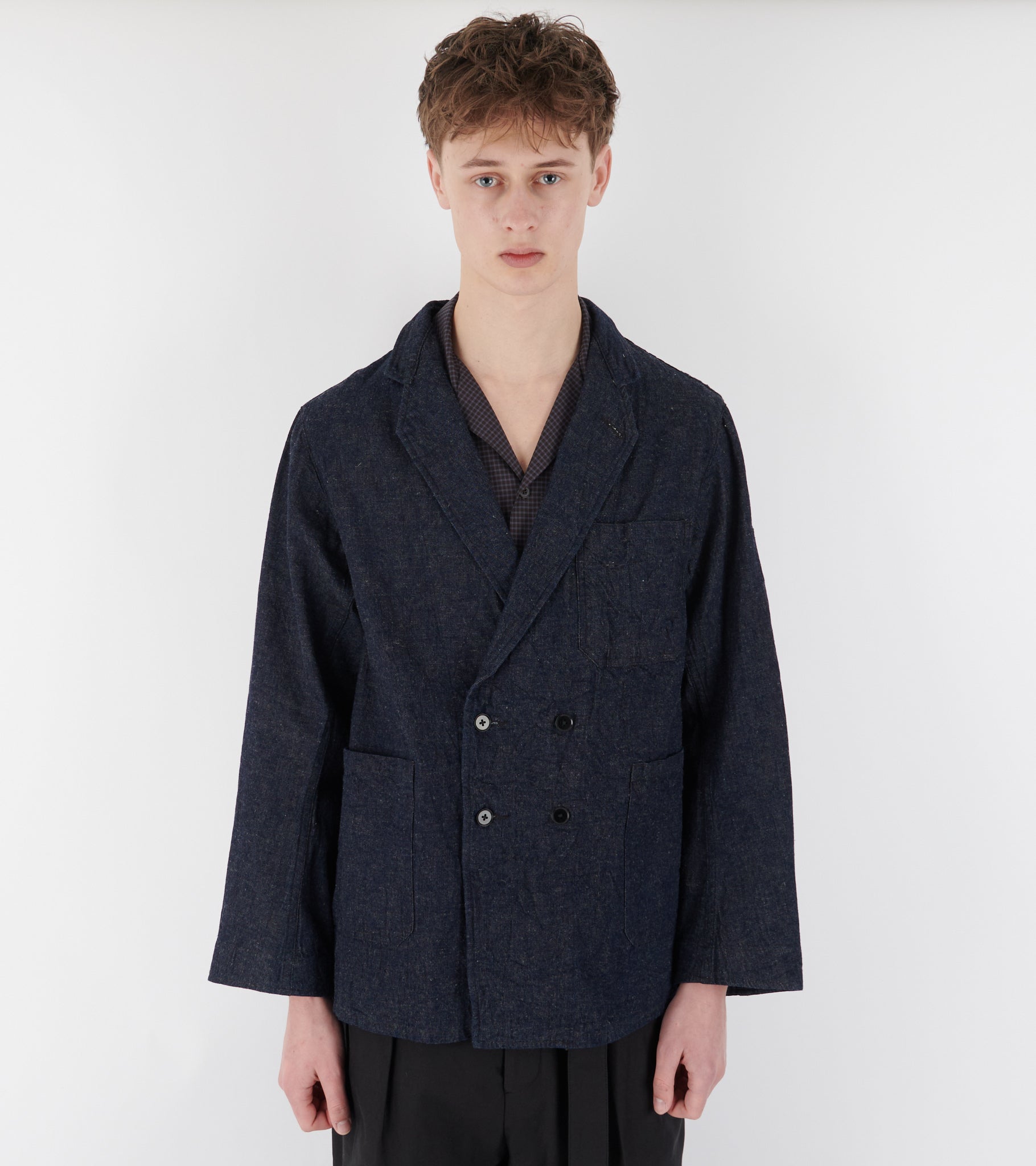 Cotton Linen Denim Jacket Blue