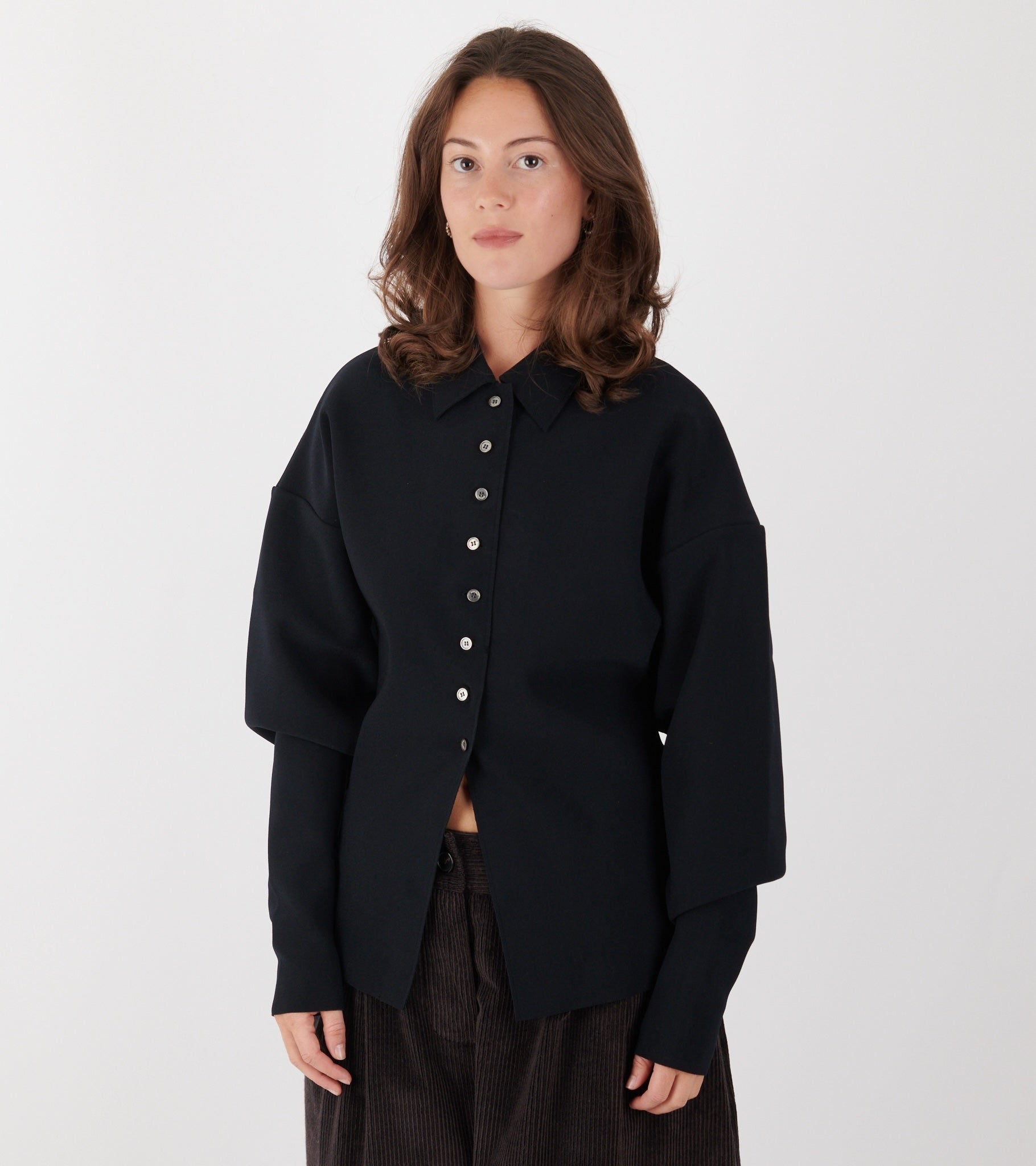 Lay3 Point Collar Cardigan Ink
