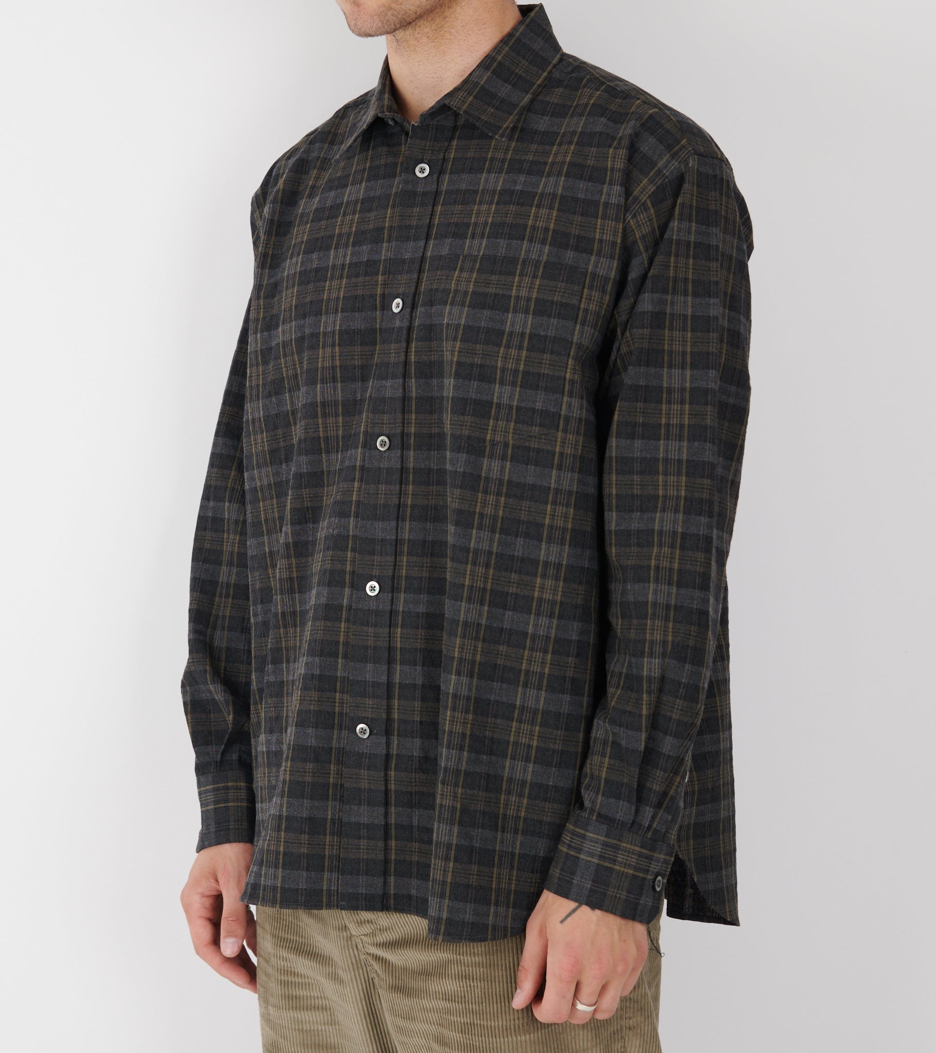 Ole Oversize Wool Check Shirt Charcoal Grey