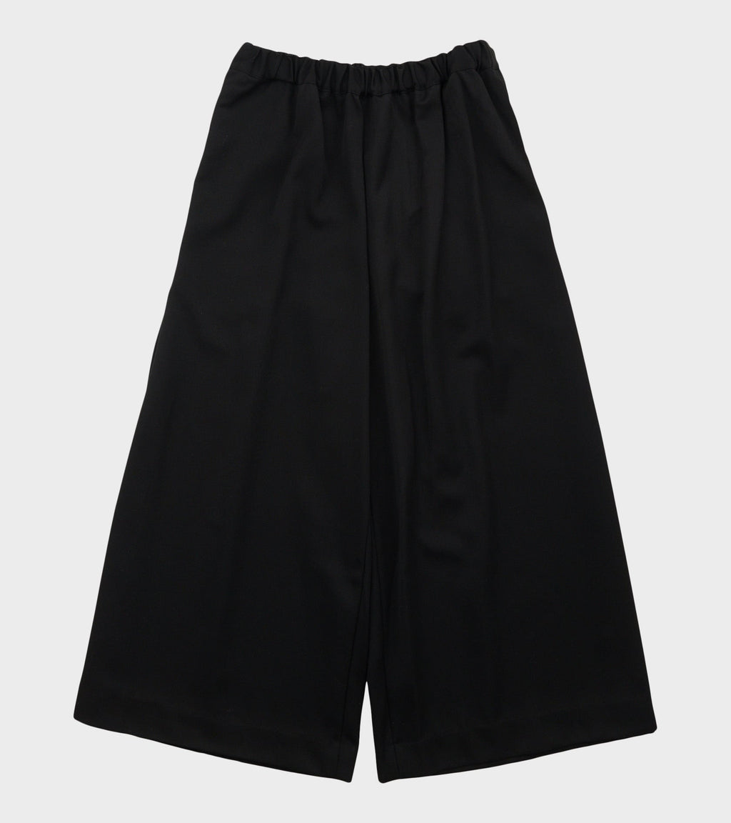 Wide Cropped Wool Pants Black