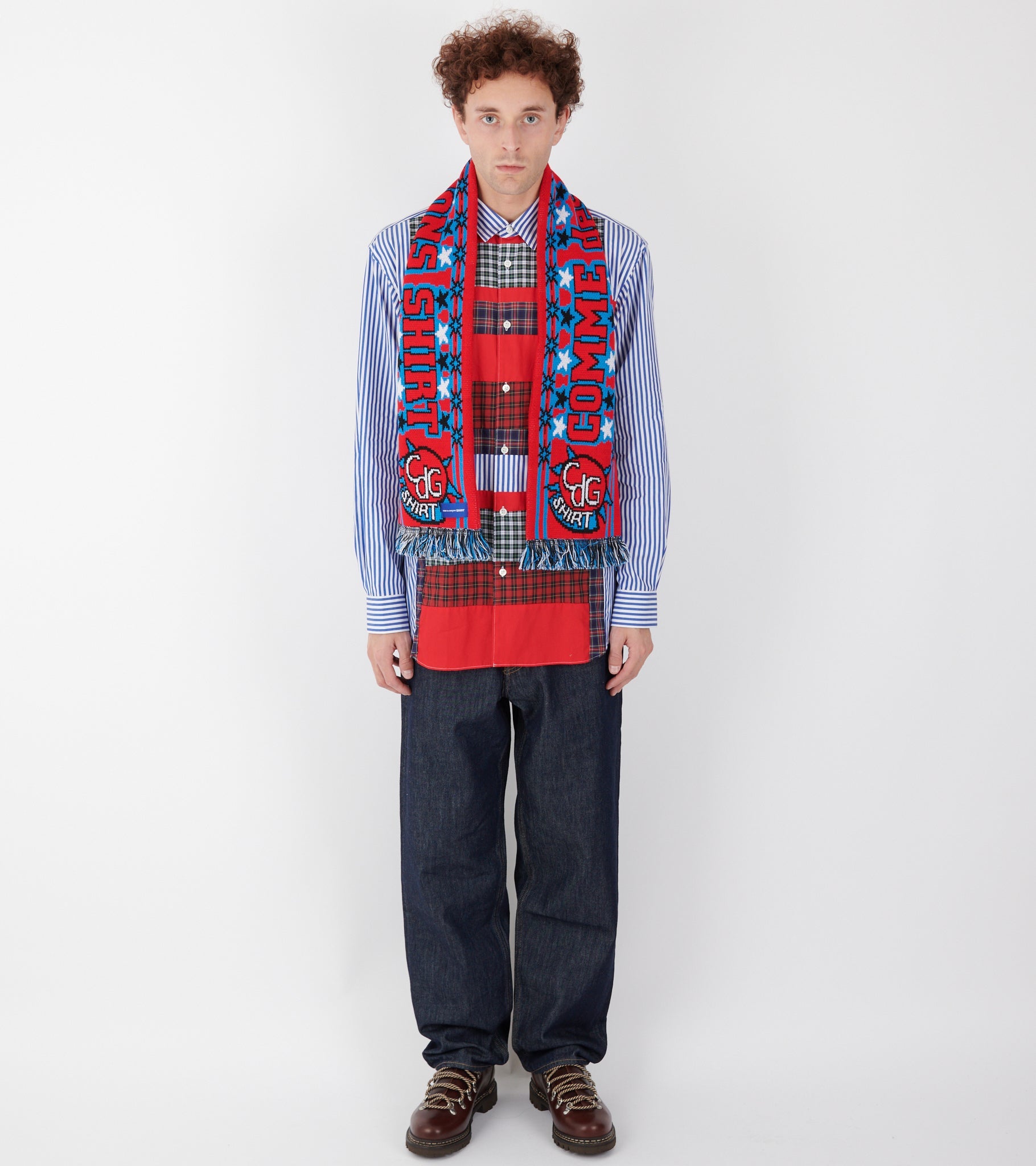 Checkered Patchwork Shirt Blue/Red/Green Mix