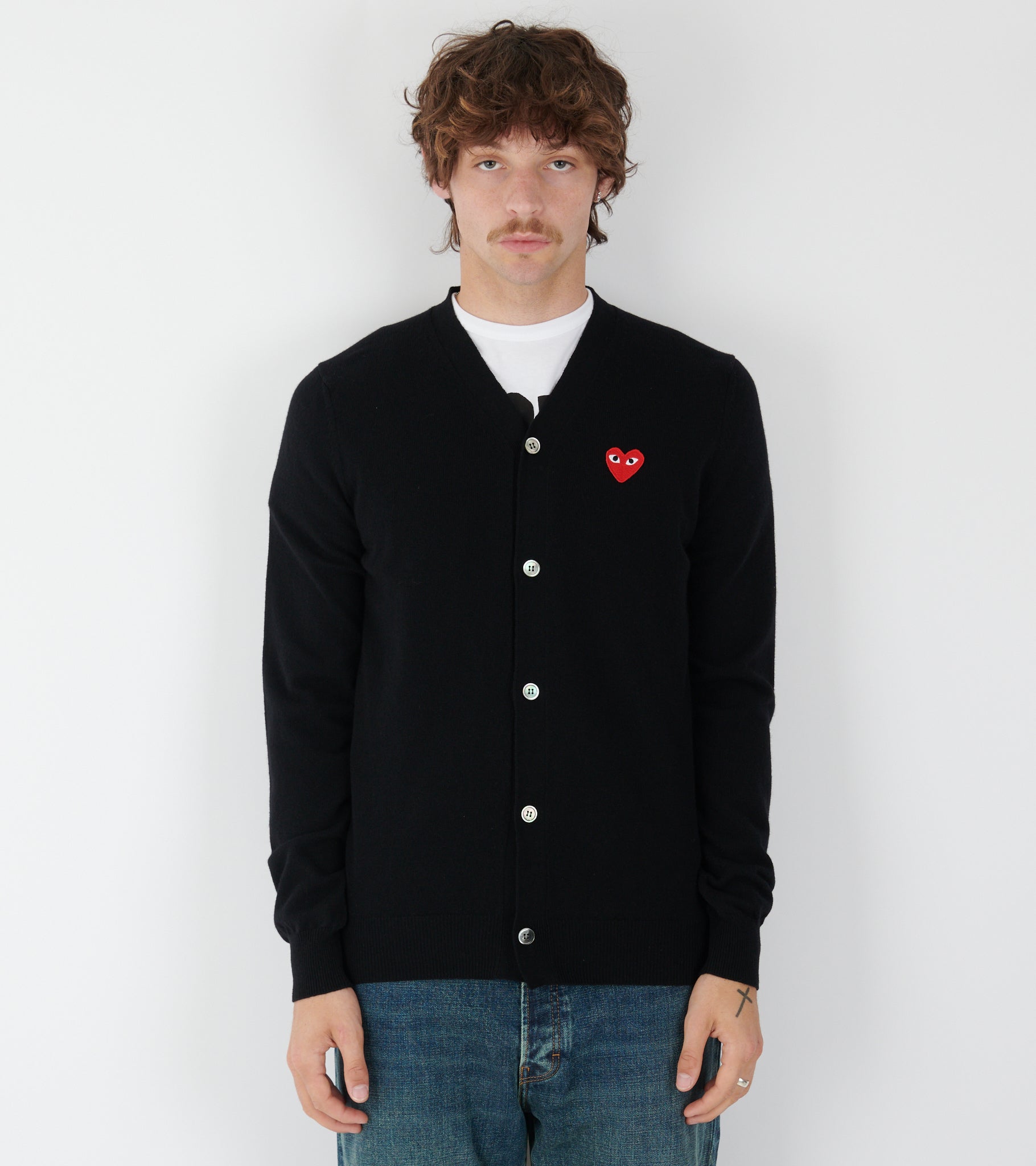 U Red Heart V-neck Cardigan Black