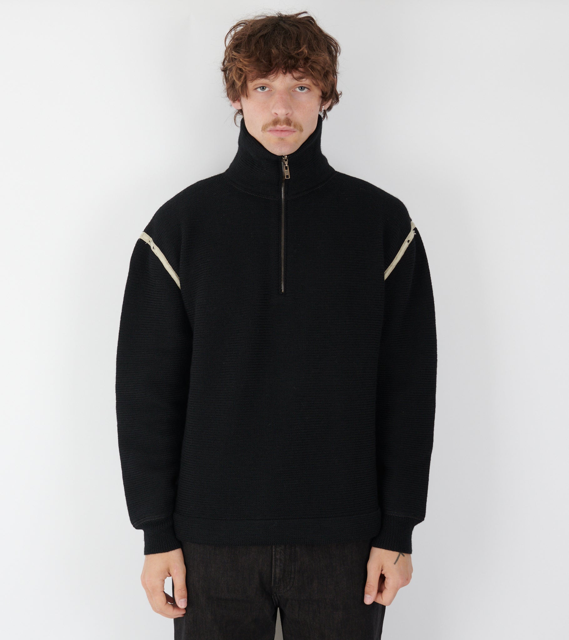 Chunky Wool Half-zip Black
