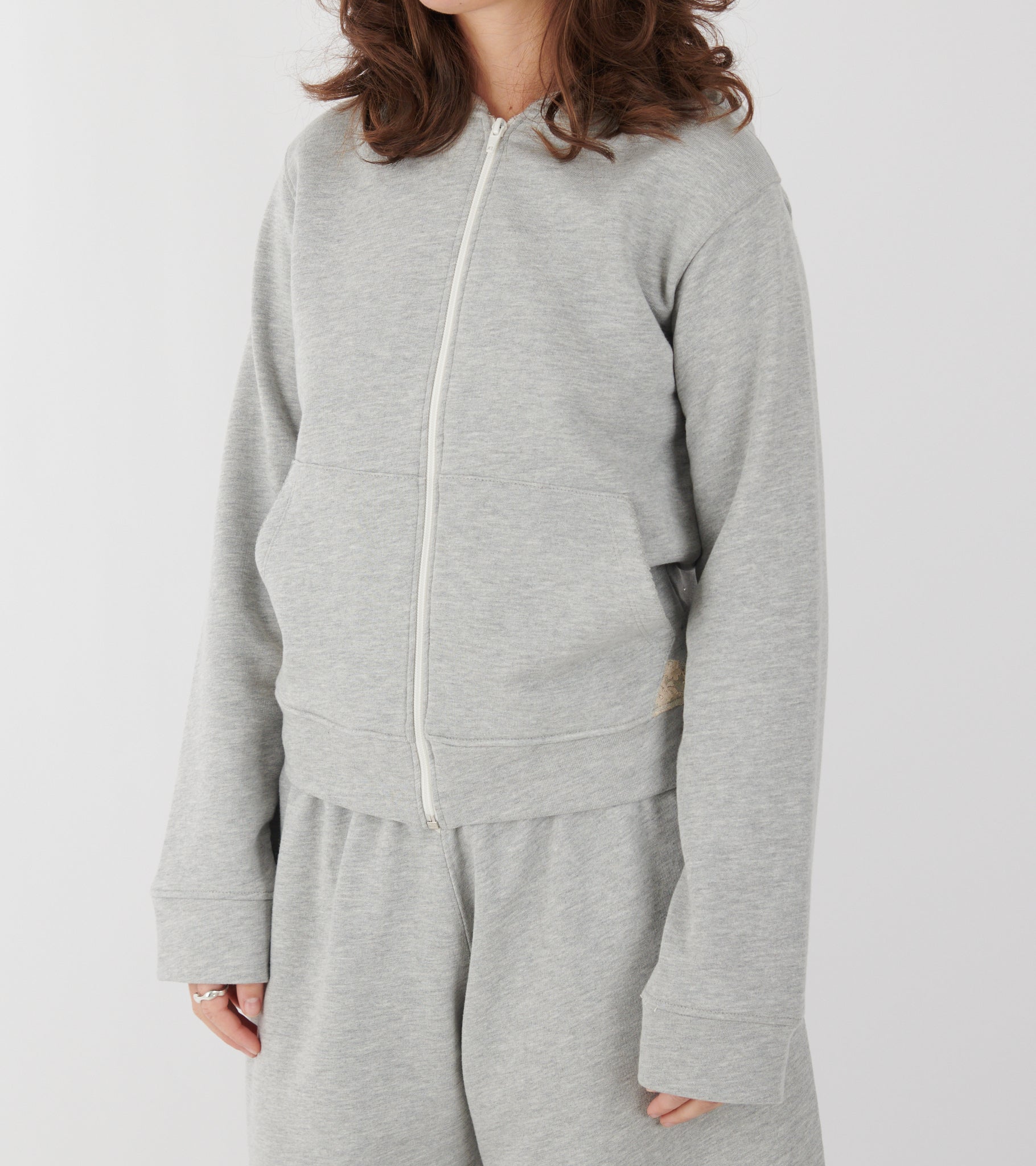 Lace Zip-up Hoodie Light Gray Melange
