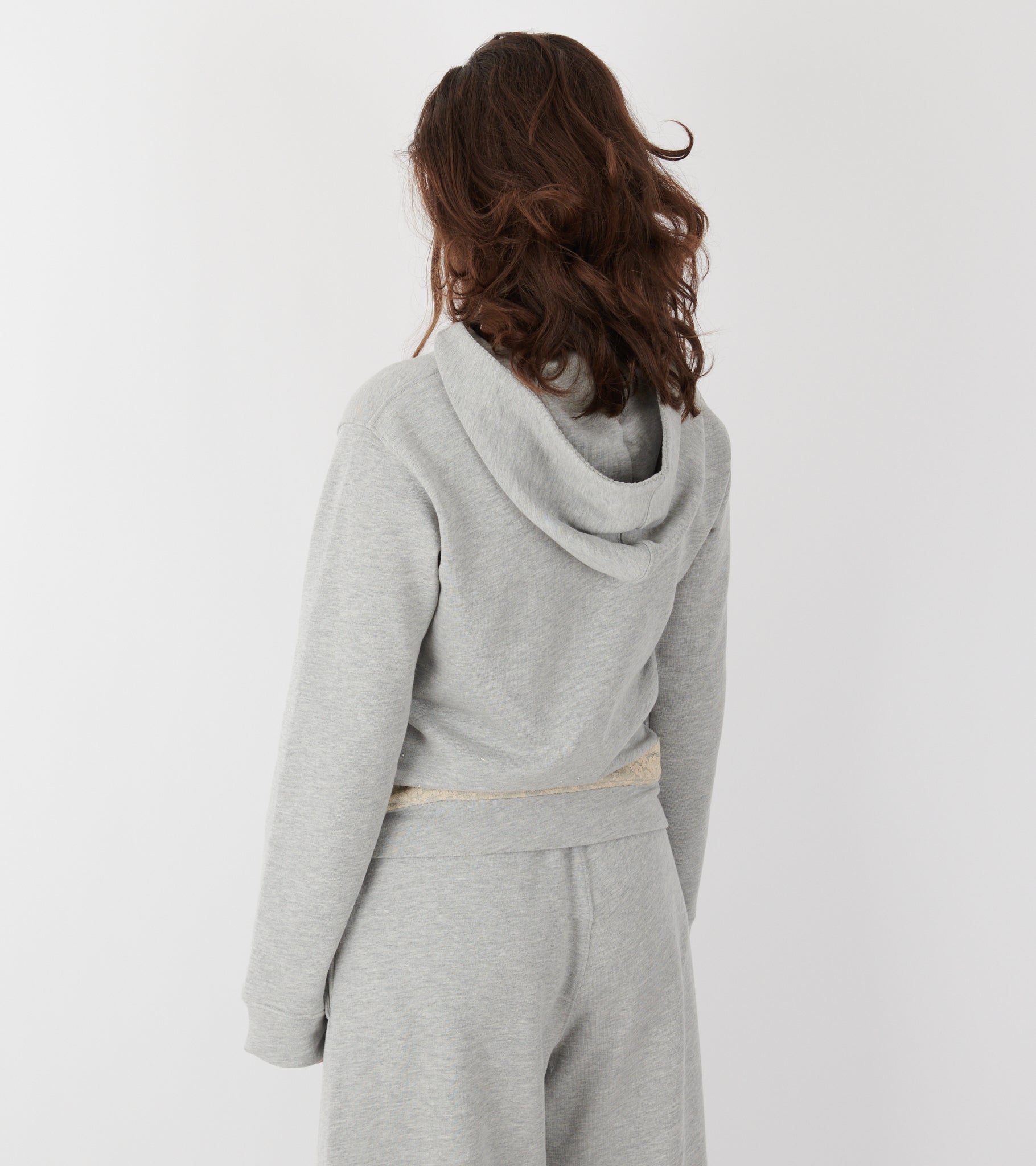 Lace Zip-up Hoodie Light Gray Melange