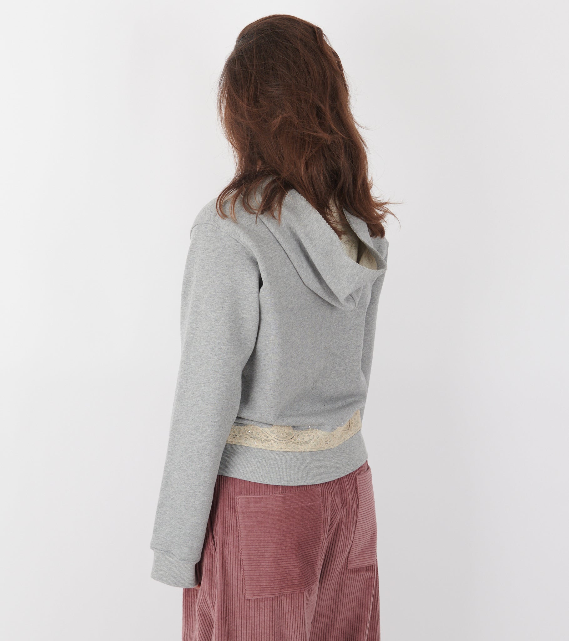 Lace Zip-up Hoodie Dark Grey Melange