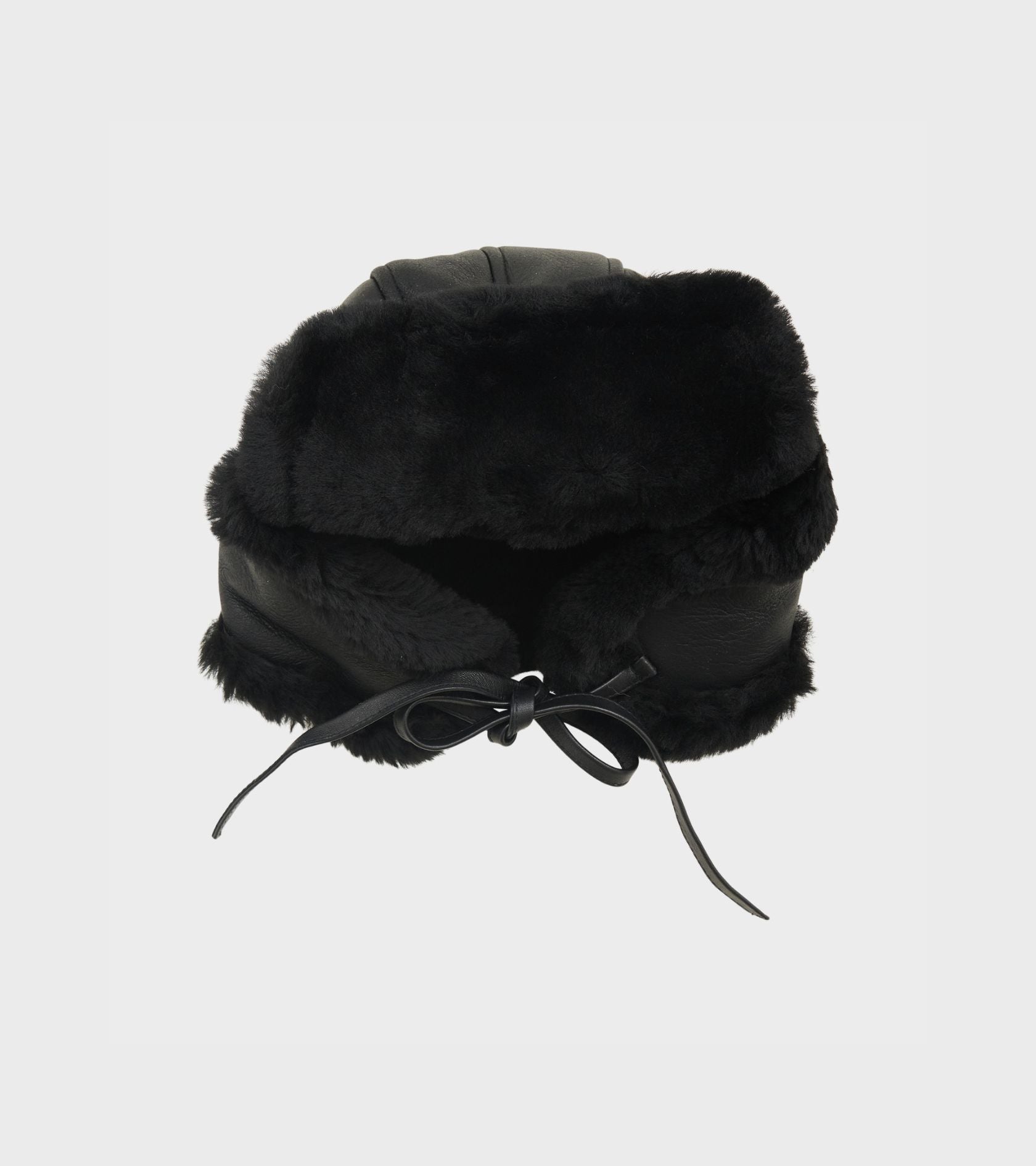 Leather Back Straight Hair Sheepskin Tapper Hat Black