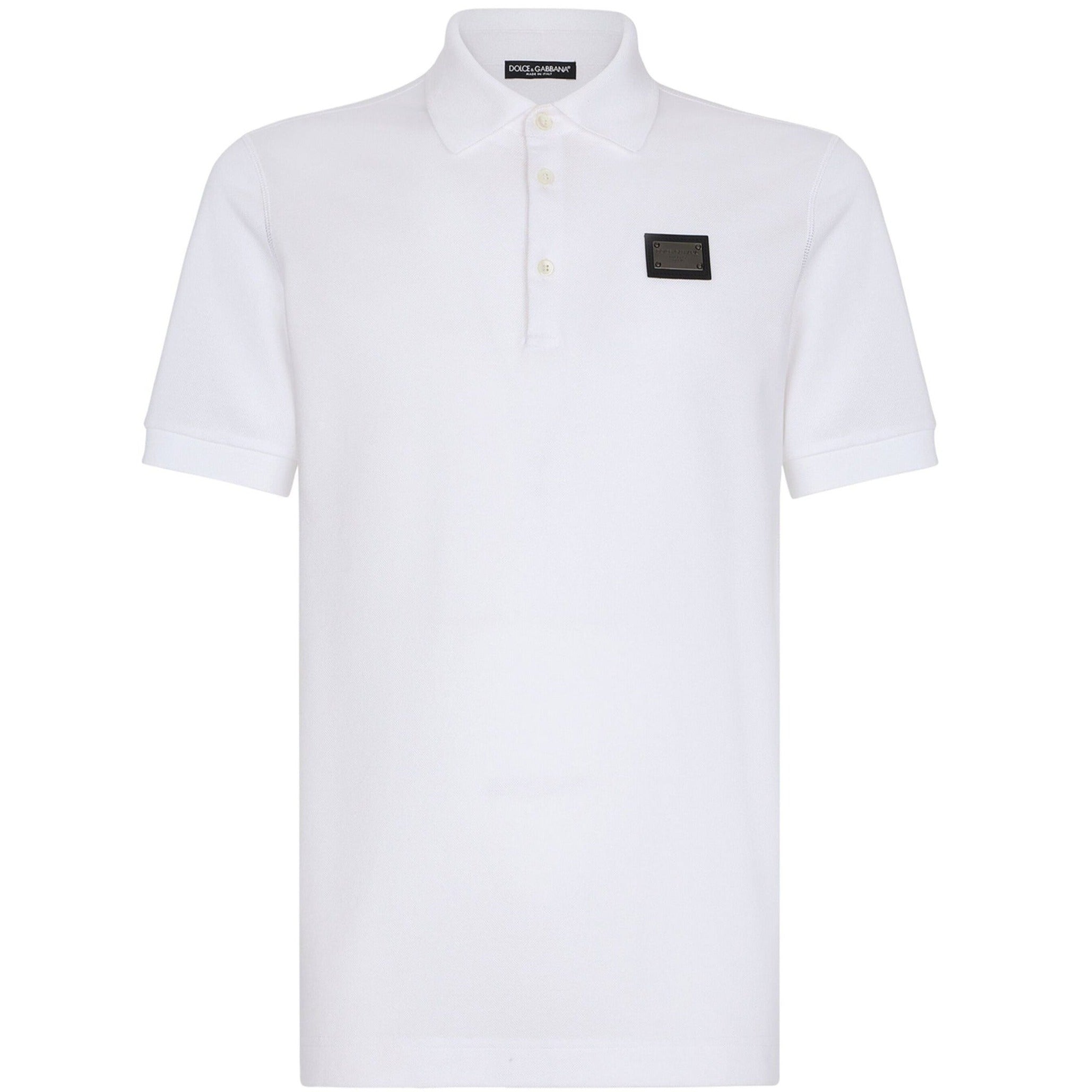 Dolce & Gabbana White Plaque Slim Fit Polo Shirt