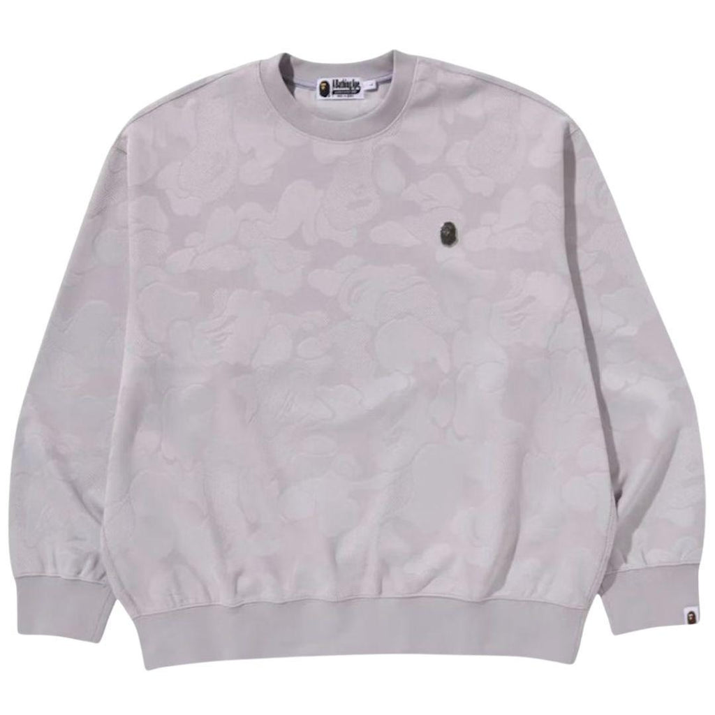 BAPE SOLID CAMO JACQUARD ONE POINT CREWNECK GREY