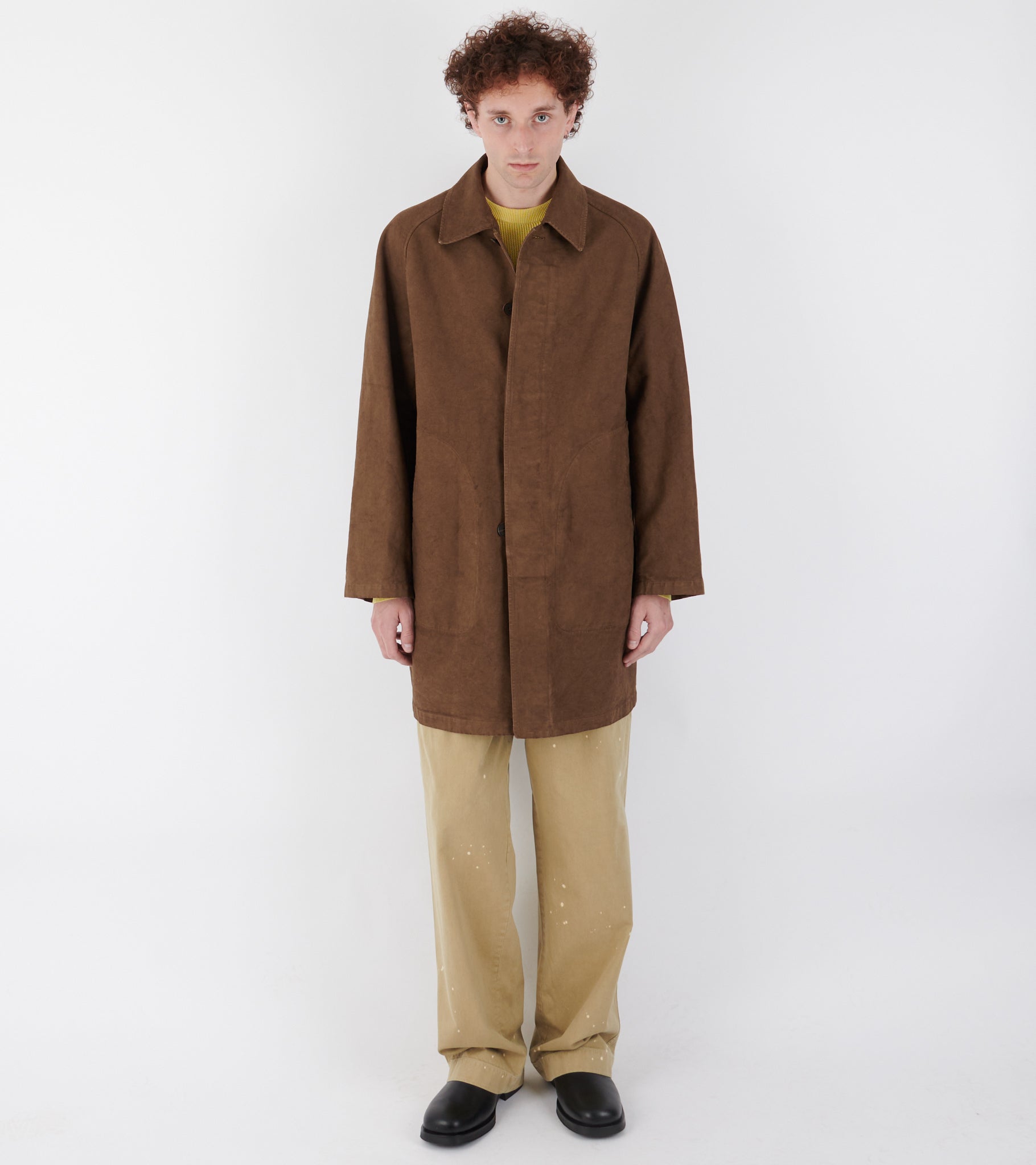 Garment Dyed Organic Cotton Heavy Twill Short Coat Dark Brown