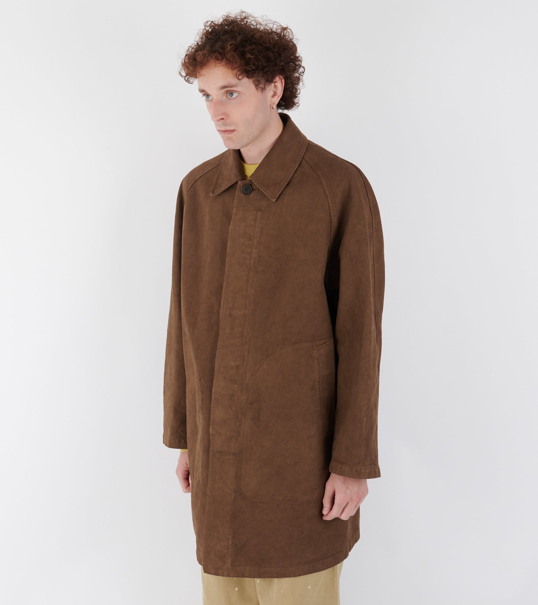 Garment Dyed Organic Cotton Heavy Twill Short Coat Dark Brown