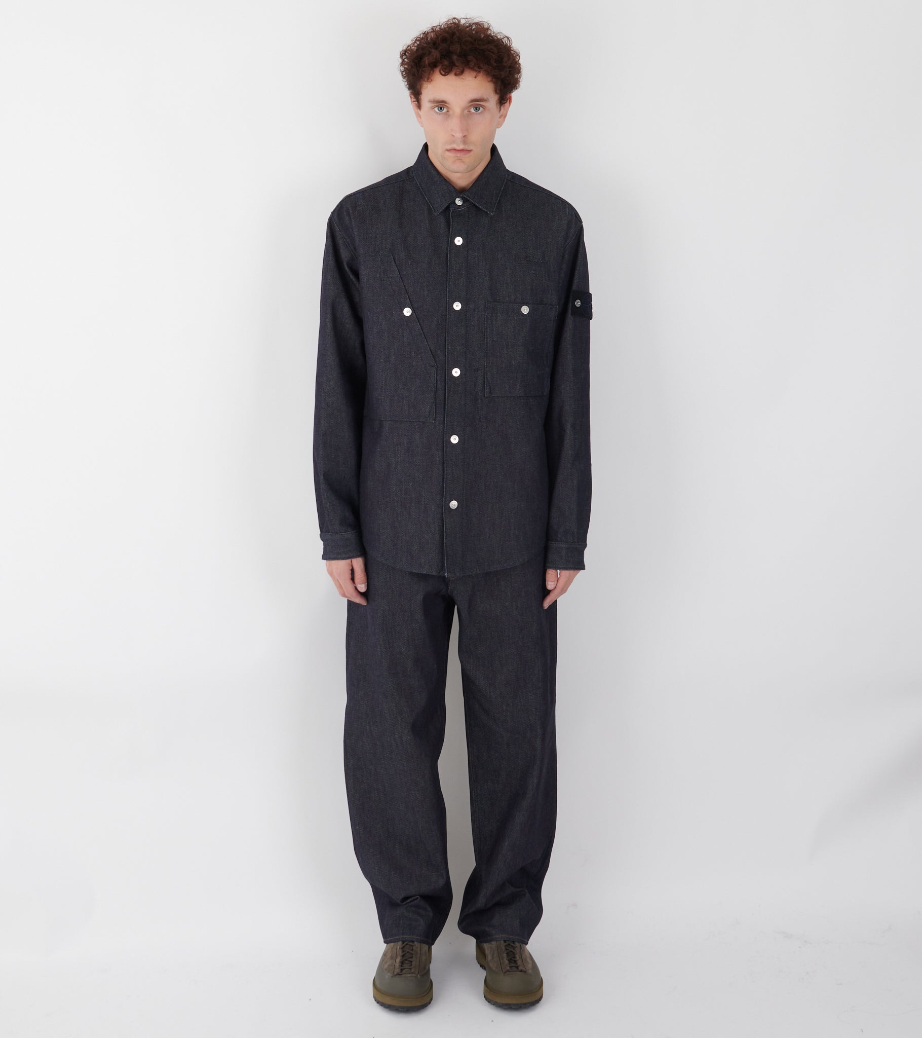 Indigo Denim Raw Loose Jeans One Wash Blue