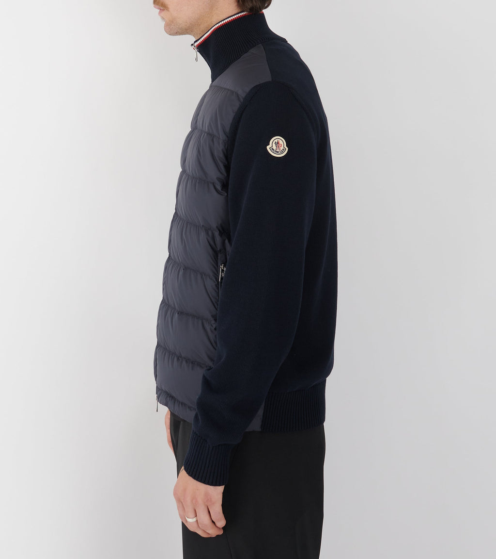 Cotton Knit Tricolor Cardigan Tricot Navy Blue