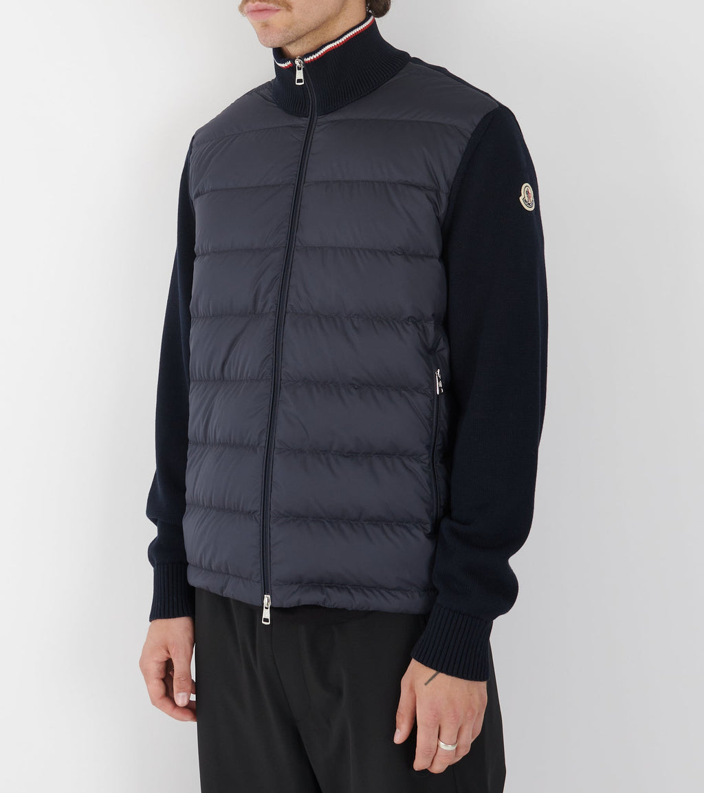 Cotton Knit Tricolor Cardigan Tricot Navy Blue