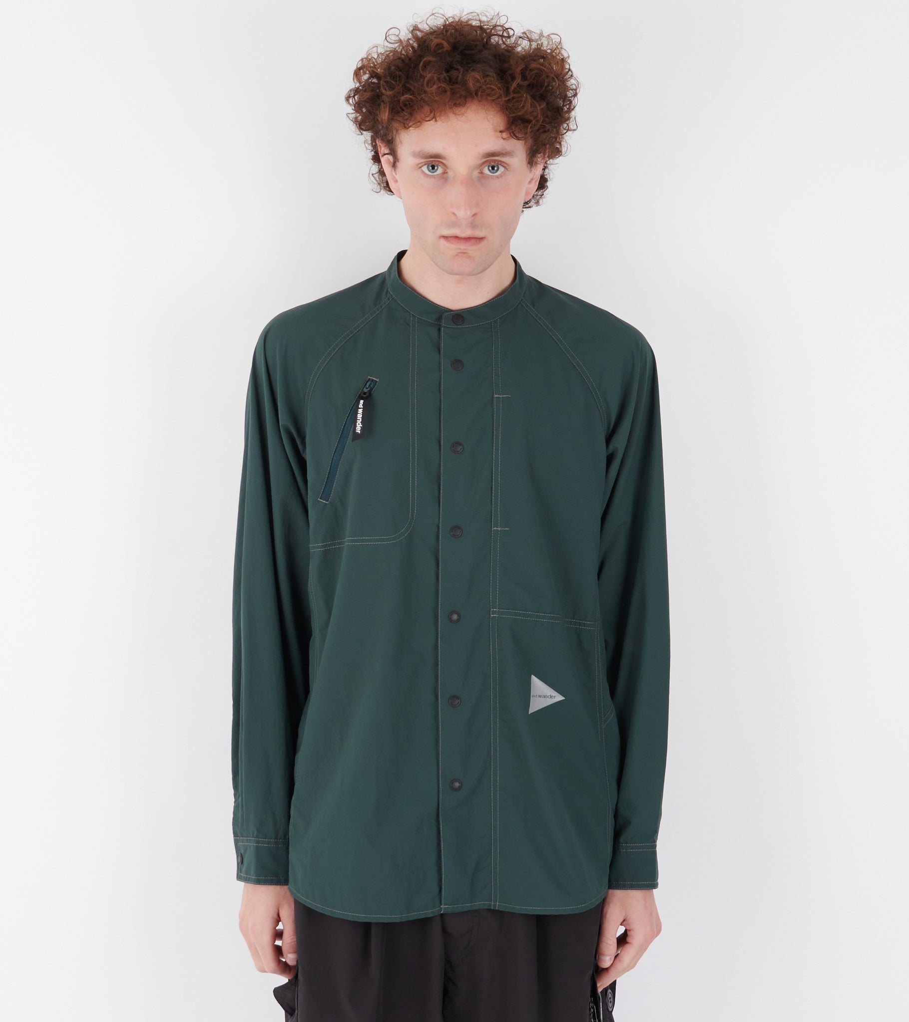 Stretch Rip Band Collar Shirt Dark Green