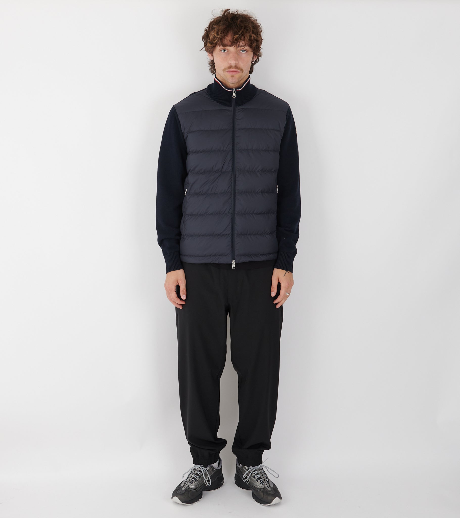 Cotton Knit Tricolor Cardigan Tricot Navy Blue