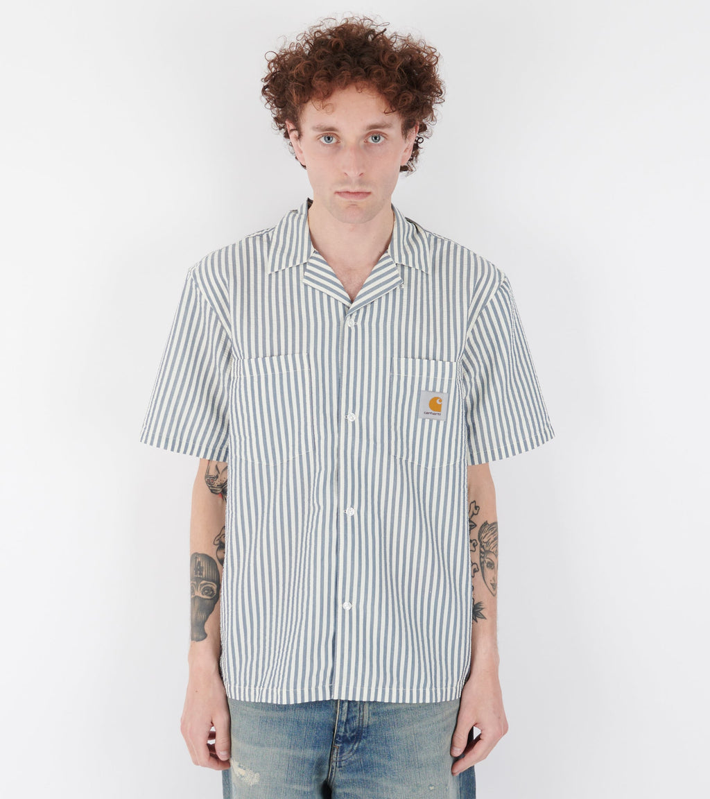 S/S Leavel Stripe Shirt Blue River/Wax