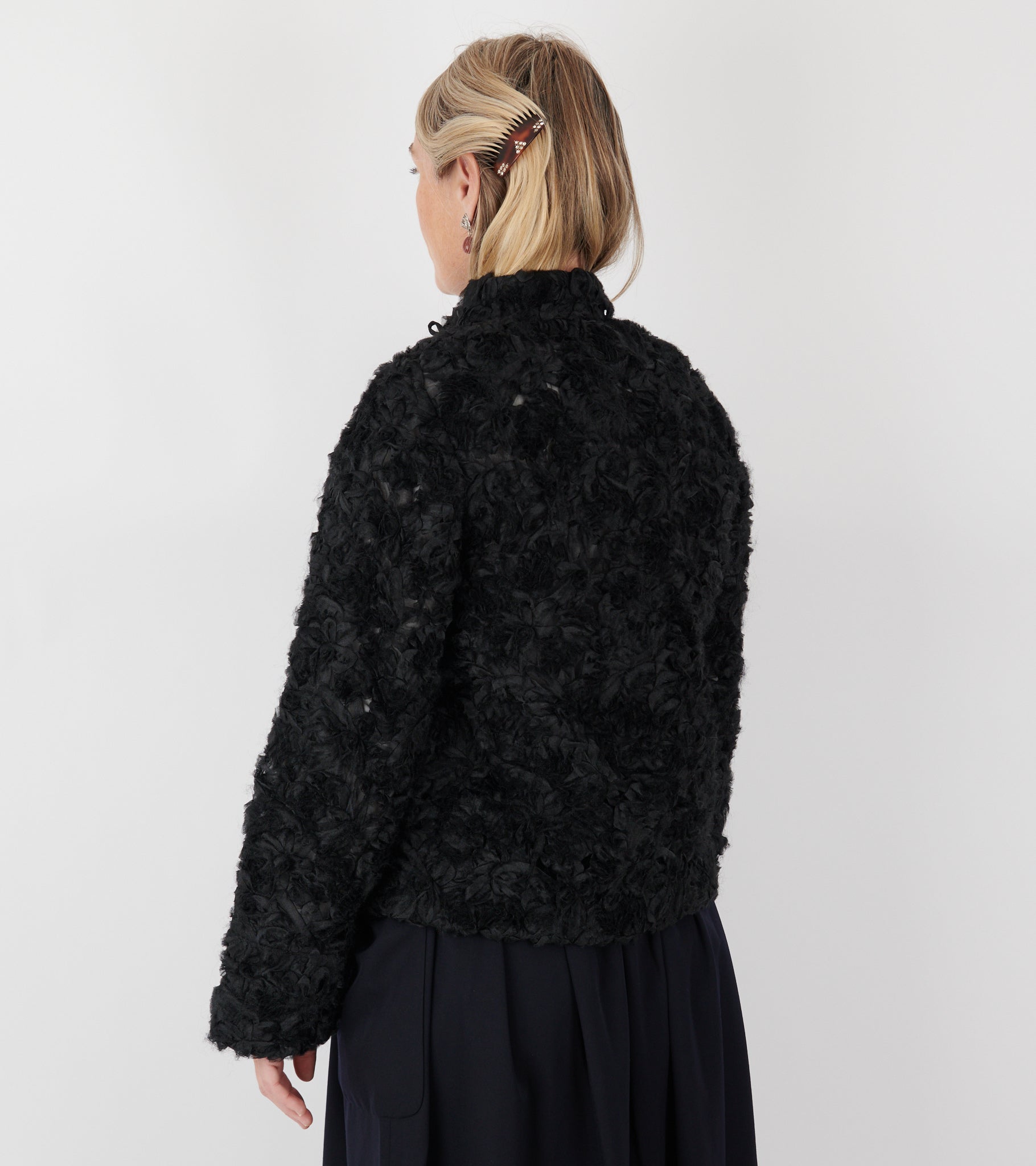 Curly Ruffle Mesh Jacket Black