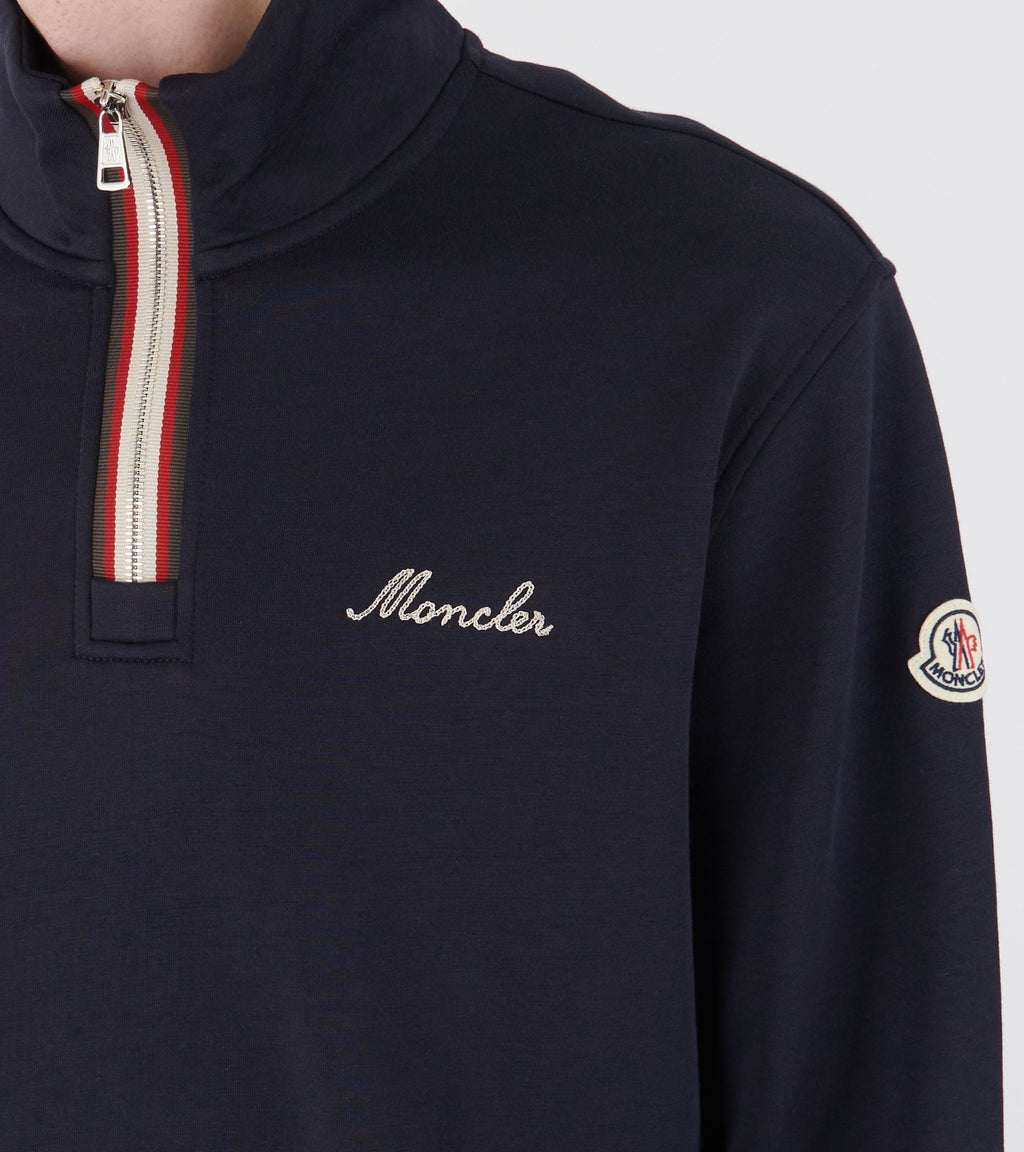 Embroidered Logo Polo T-neck Sweatshirt Navy