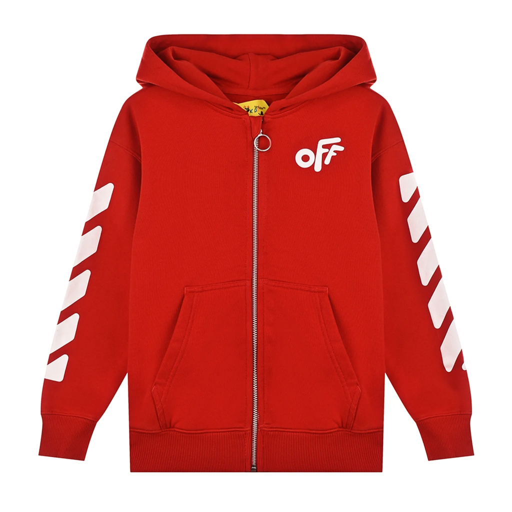 Kids Off-White Logo Printed Zipped Hoodie