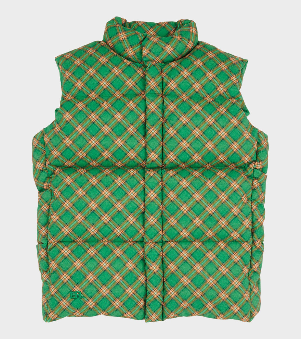 Cotton Down Vest Green Plaid