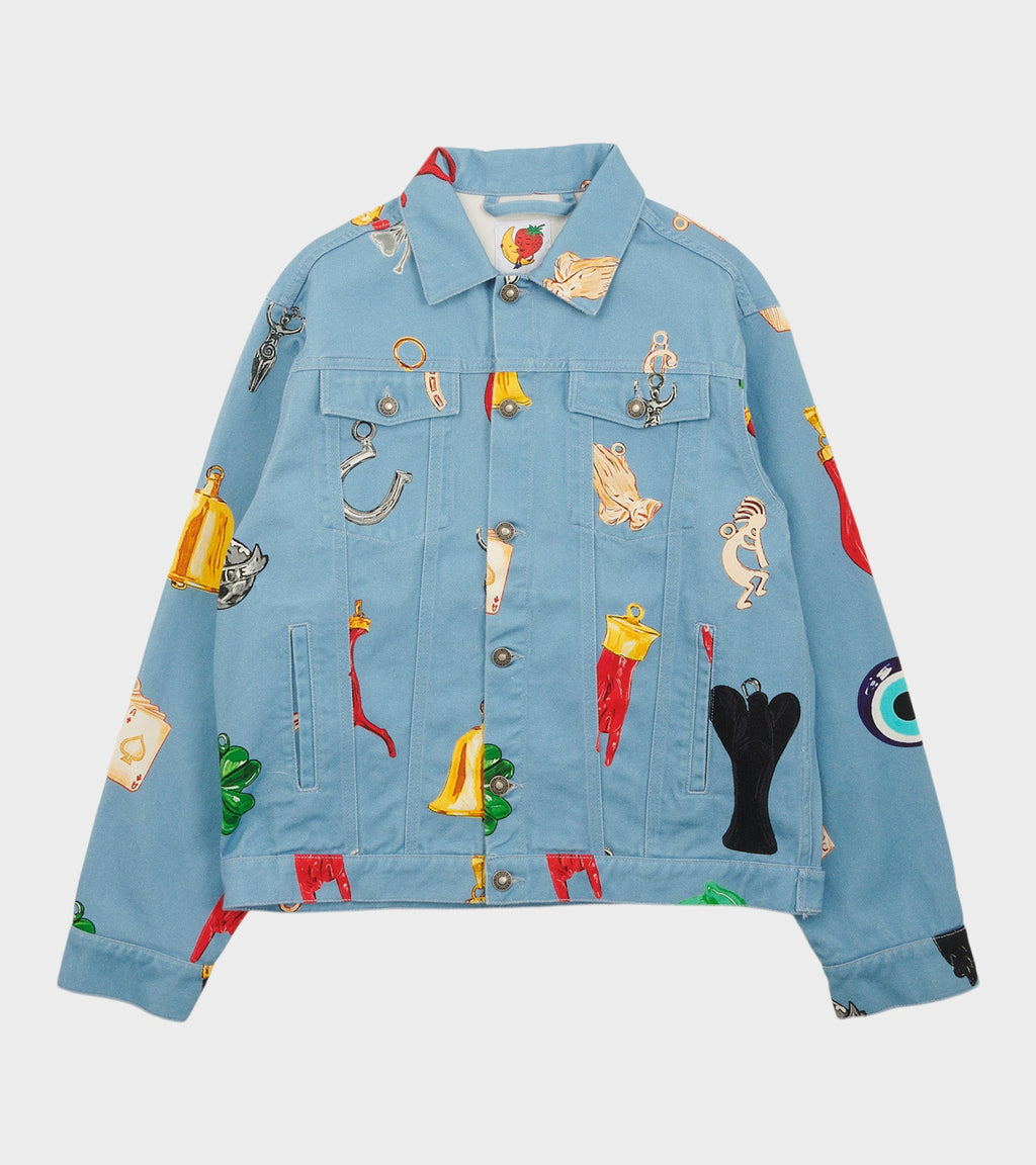 Charm Print Denim Jacket Light Blue