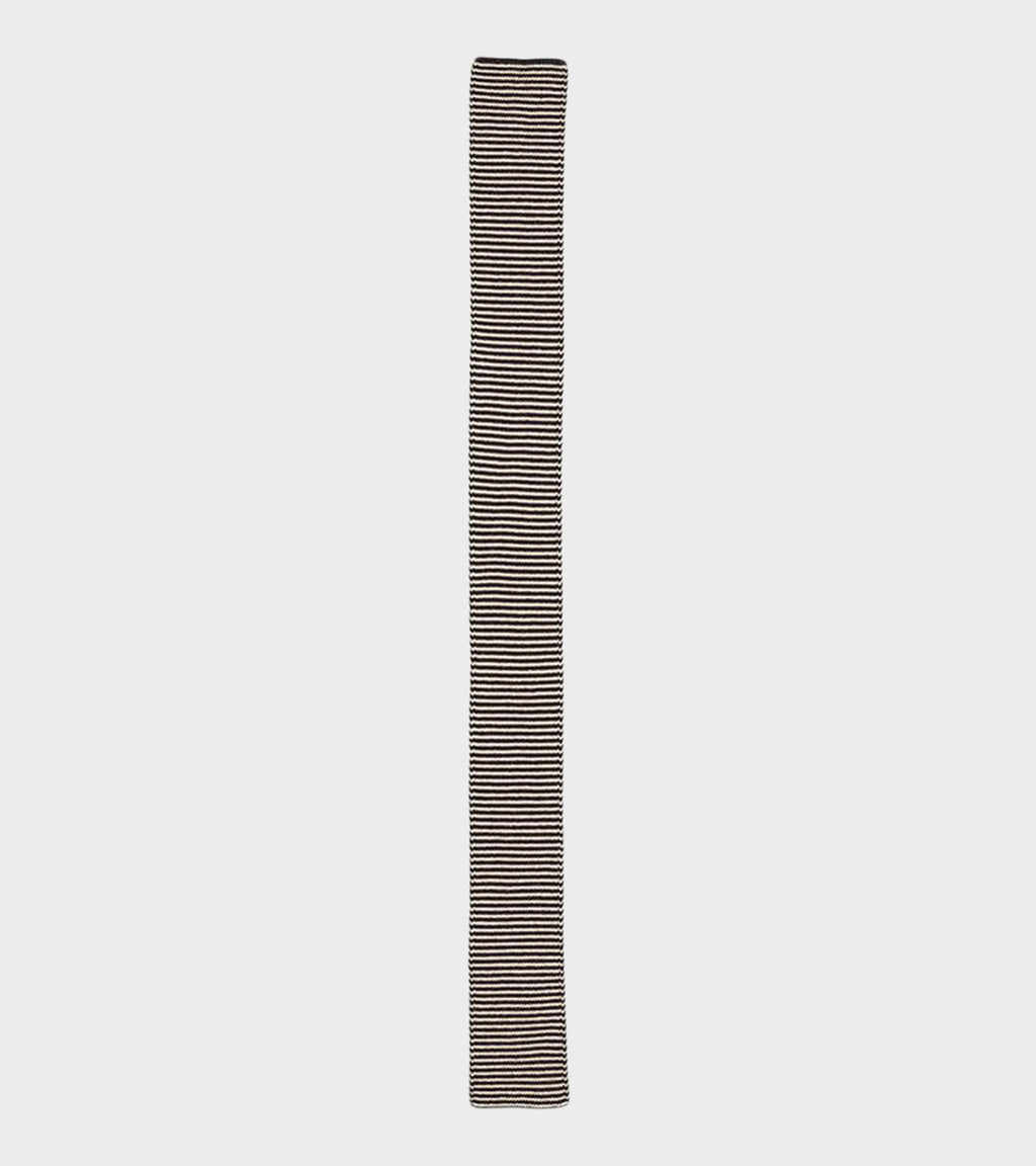 Small Thin Stripe Gartner Stitch Scarf Black/Oatmeal