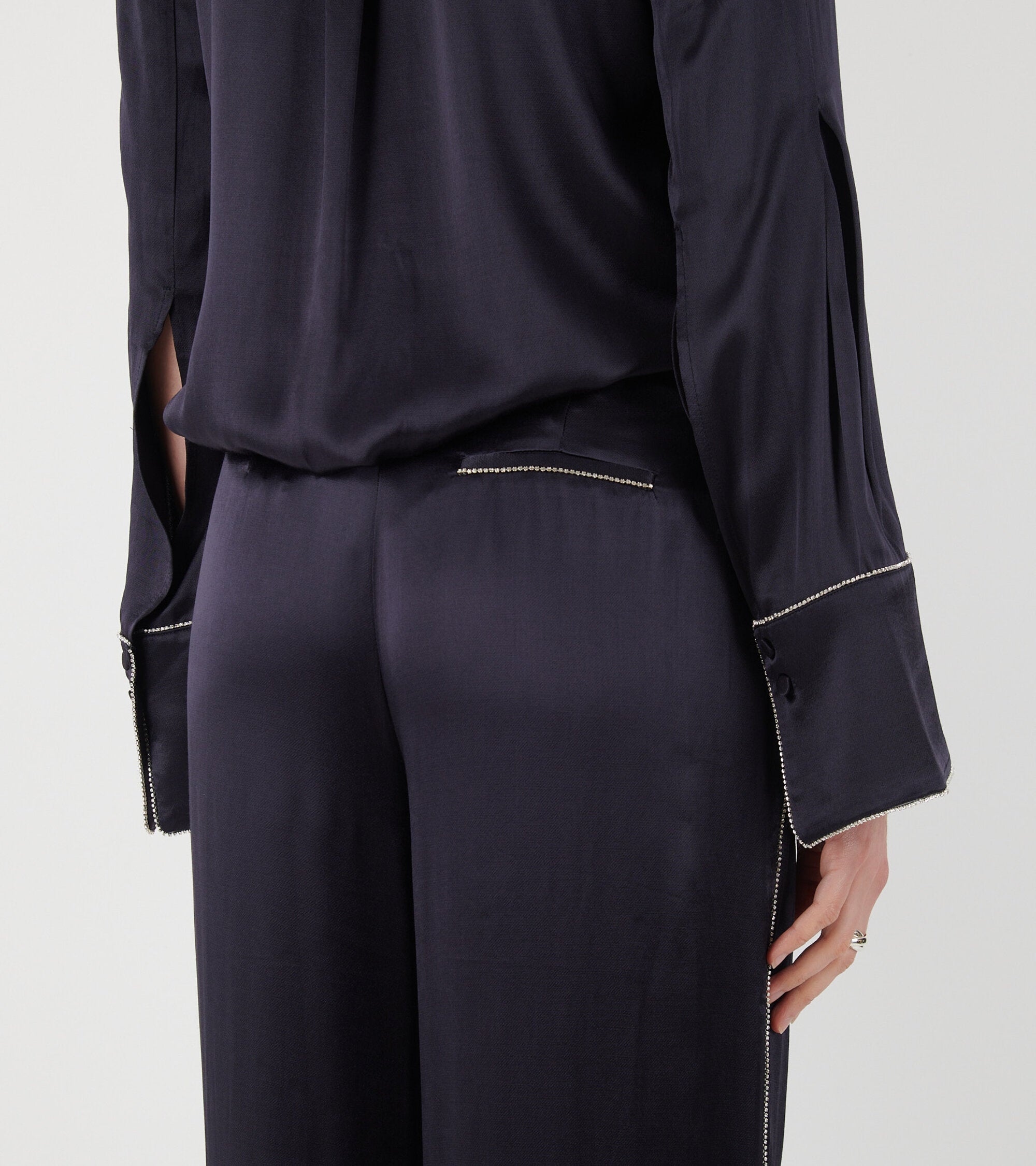 Charlie Rhinestone Satin Pants Midnight