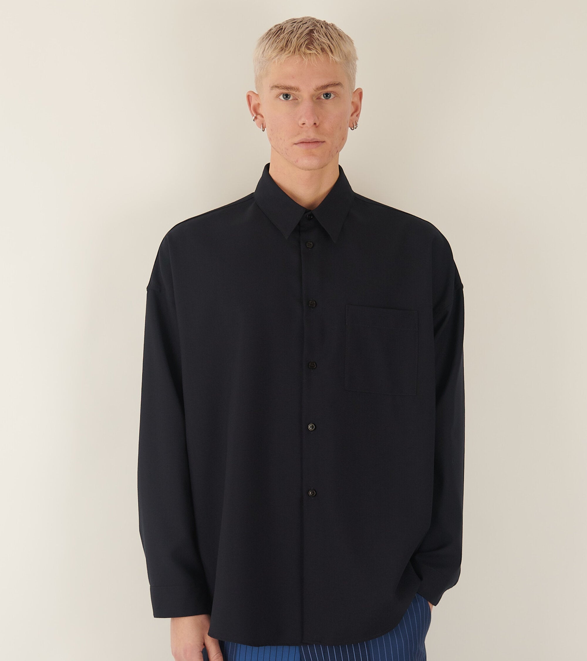 Tropical Wool Shirt Dark Navy