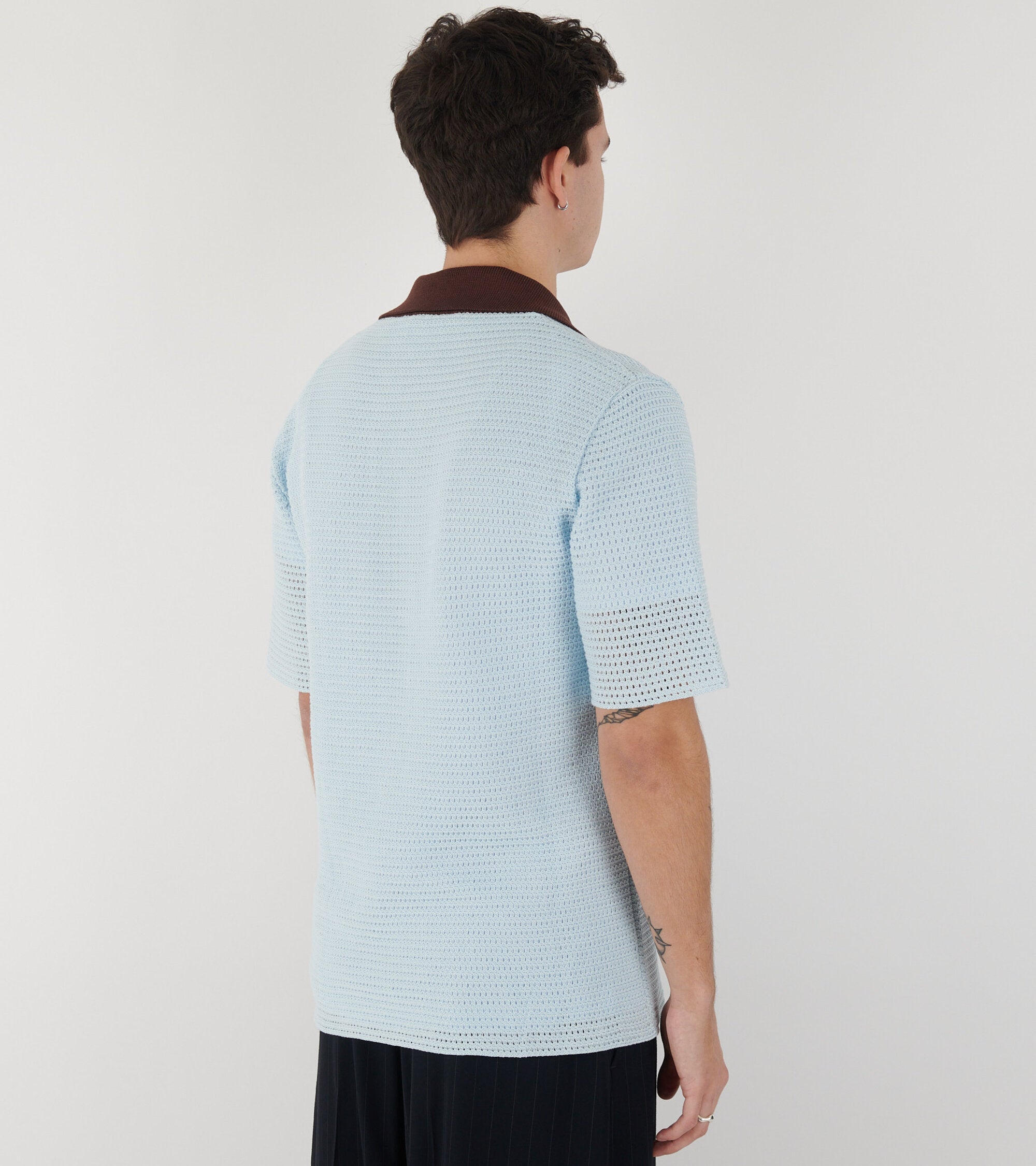 Knit Polo T-shirt Sky Blue/Earth Brown