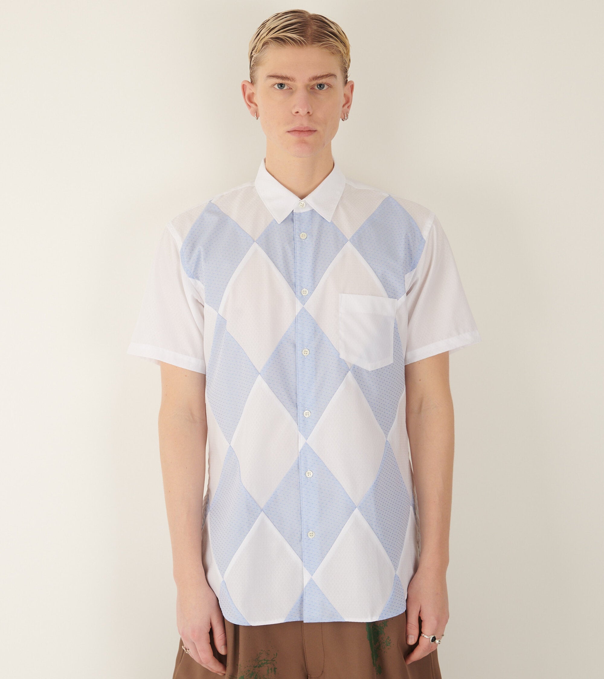 Patchwork Shirt White/Light Blue