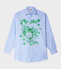 Mindblown Print Button Down Shirt Blue Stripe