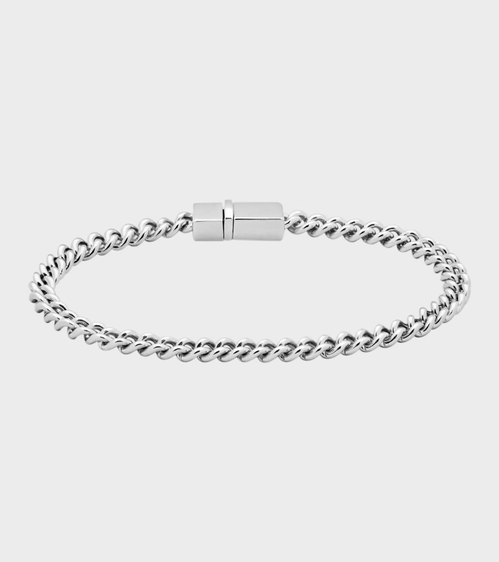 Rounded Curb Bracelet Thin Silver